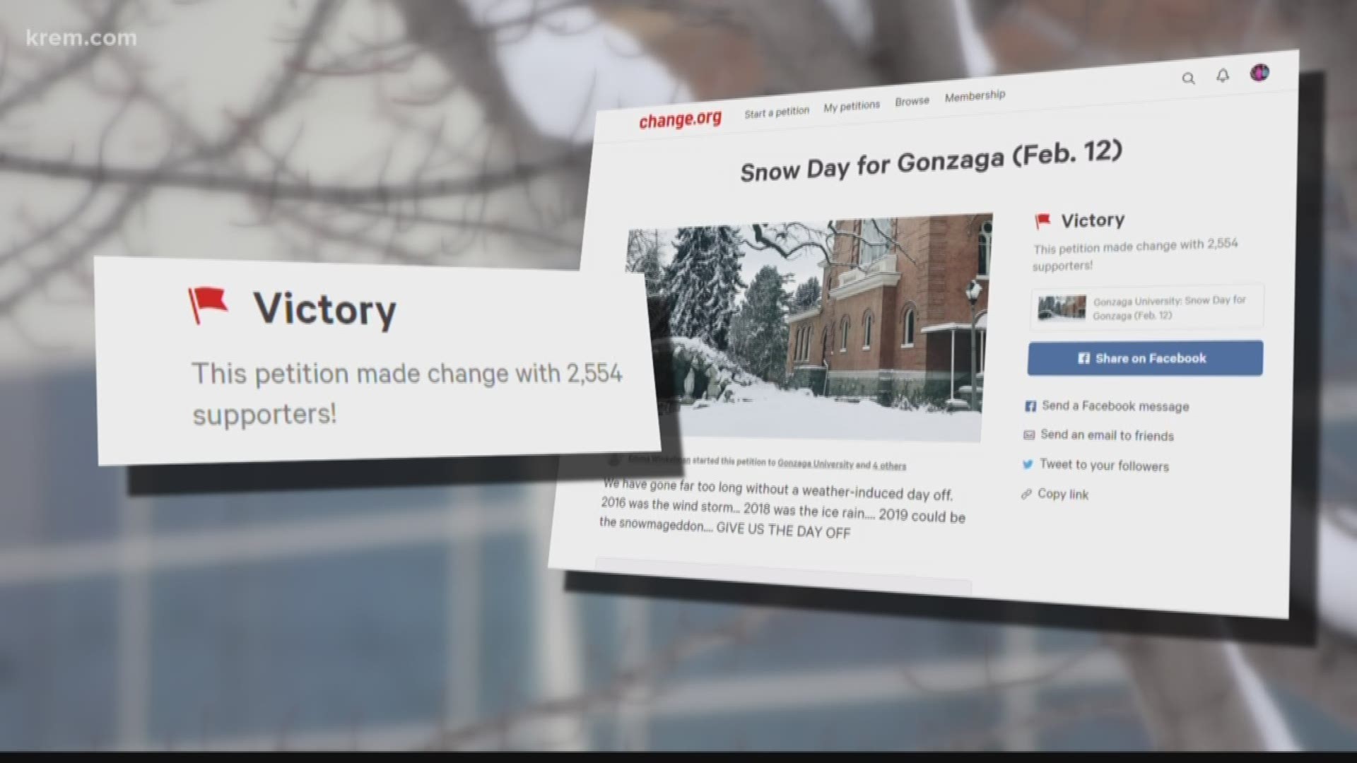 More than 2,500 students signed the petition after Gonzaga did not cancel classes on Monday.