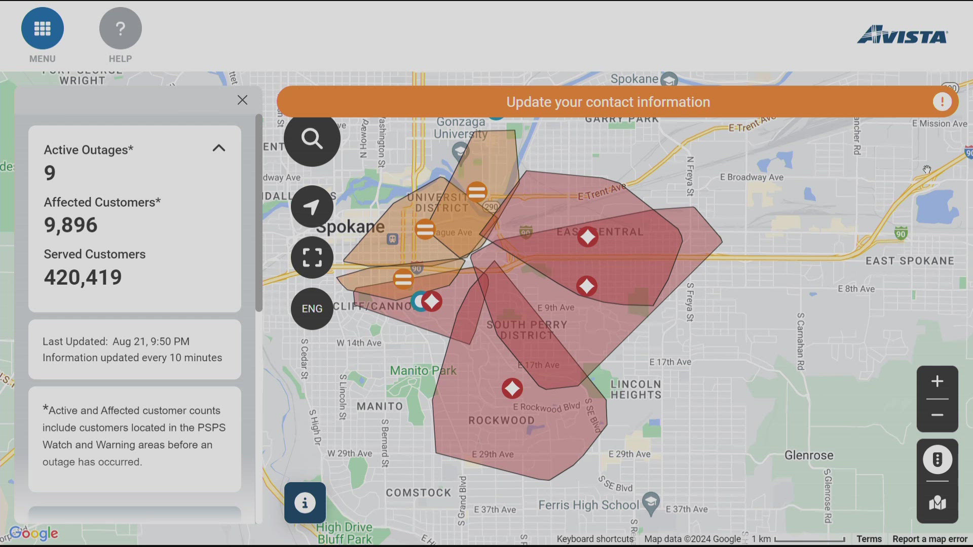 Avista says a majority of the outages are under investigation.