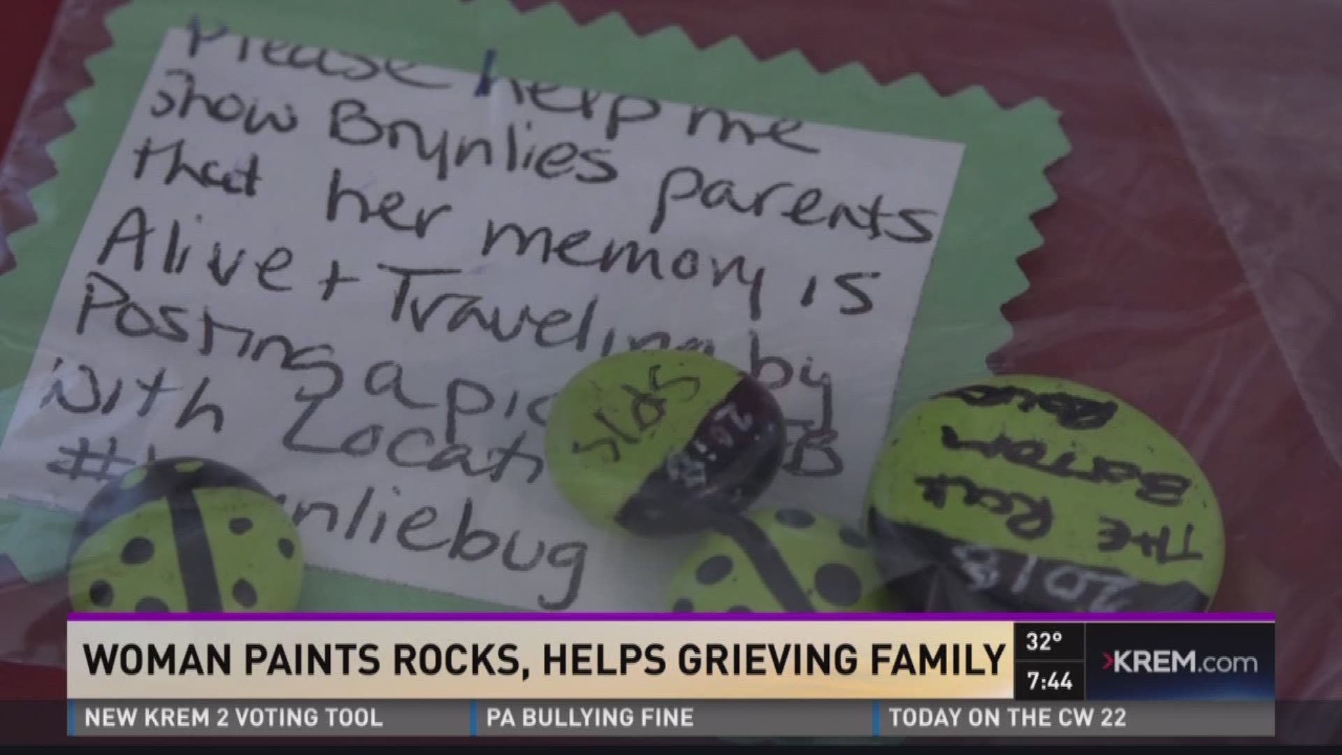 Moses Lake woman paints rock to help grieving family (3-21-18)