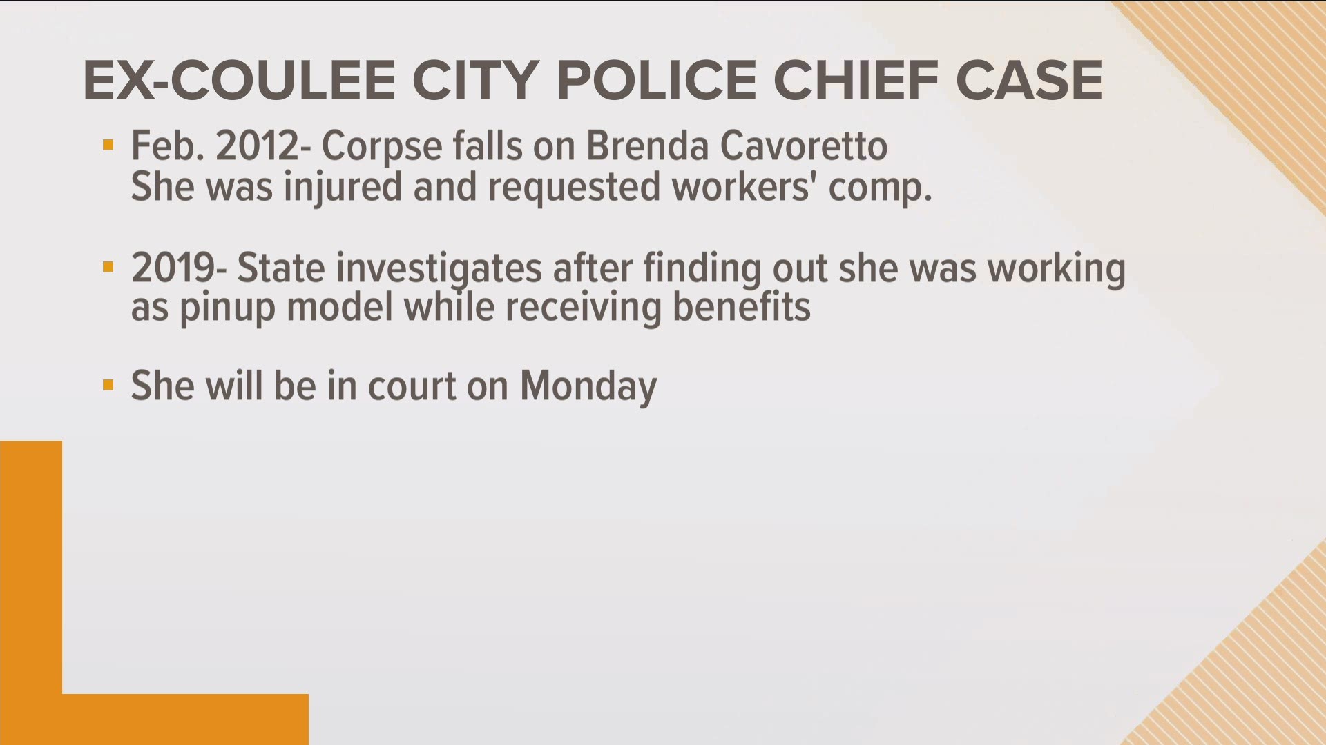 Brenda Lynn Cavoretto was injured when a 285-pound corpse fell on her during a police call in 2012, according to Washington state officials.