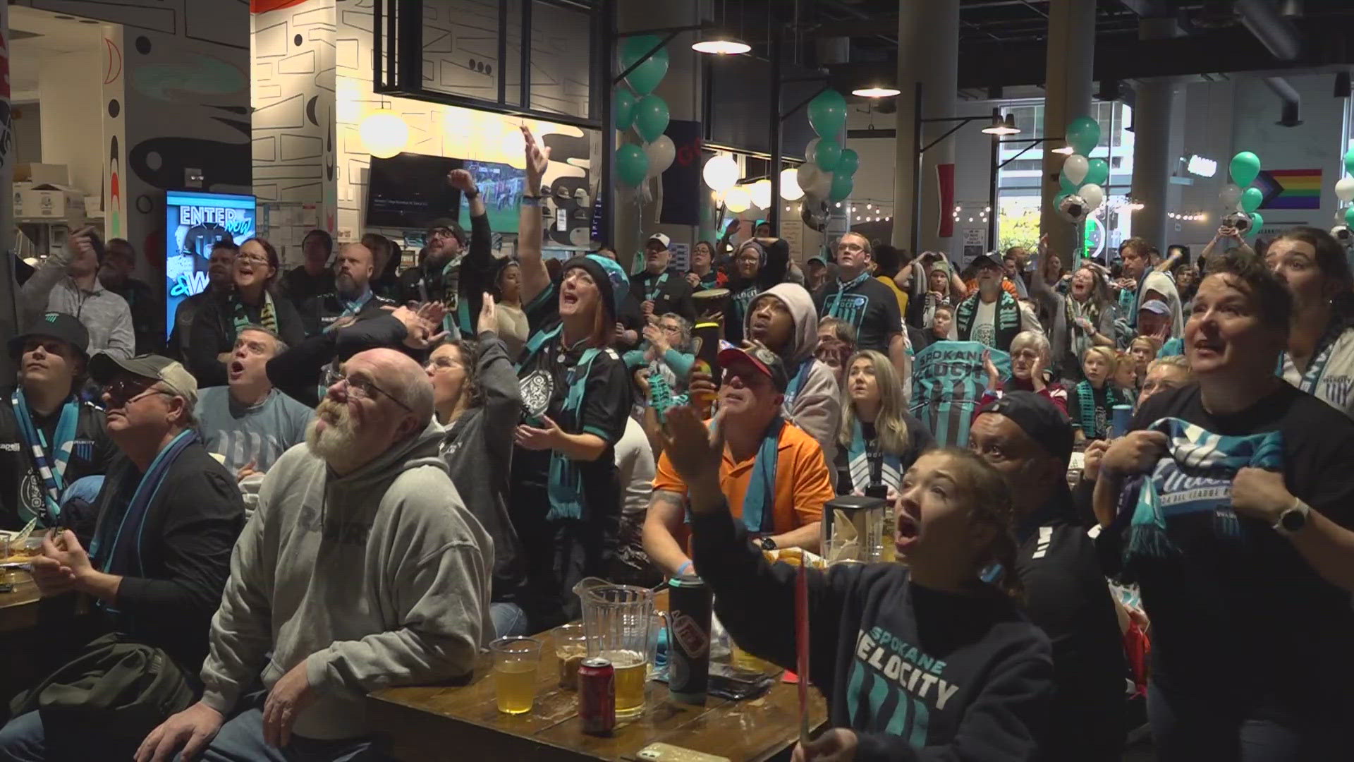 Velocity fans gathered for a watch party of the USL Championship game at Flatstick Pub in Spokane.