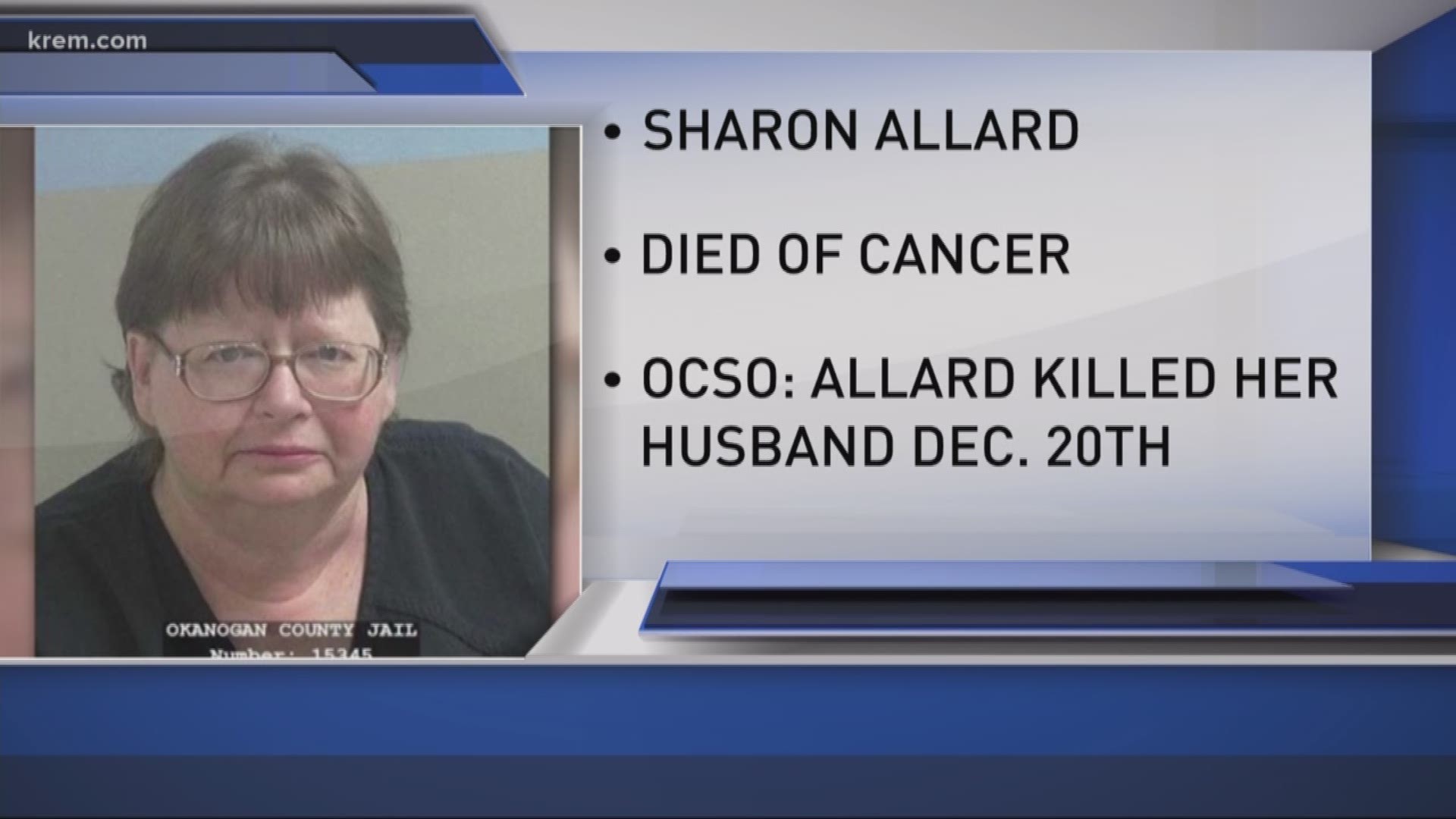 Sharon Allard was facing murder charges in the death of Daniel Allard. The Okanogan County Sheriff's Office said they believed the Sharon shot Daniel after an argument took place in their home.