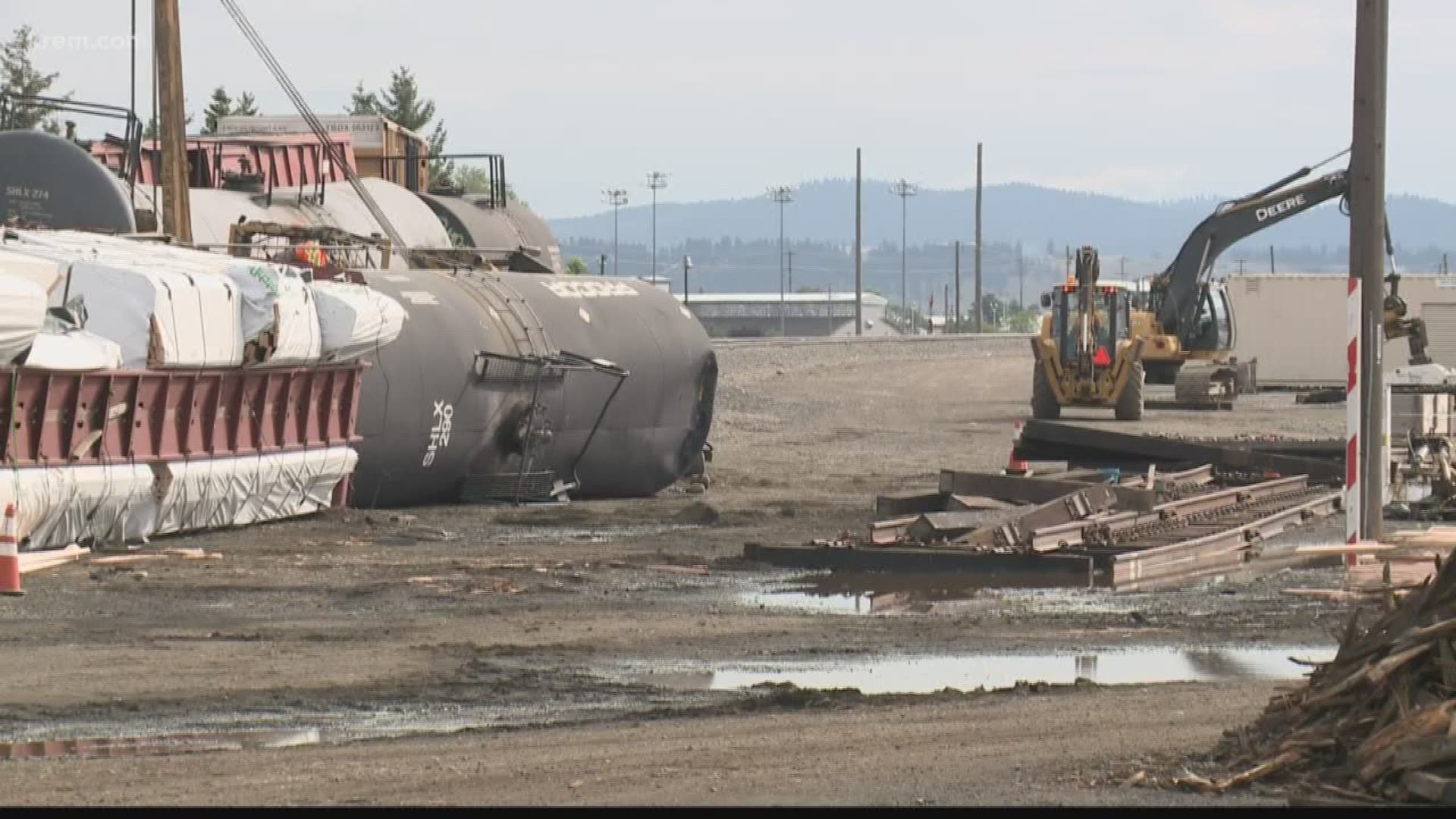 KREM's Ian Smay takes a deeper look at molten sulfur after six train car carrying the chemical derailed in Spokane on Tuesday. None of the cars leaked.
