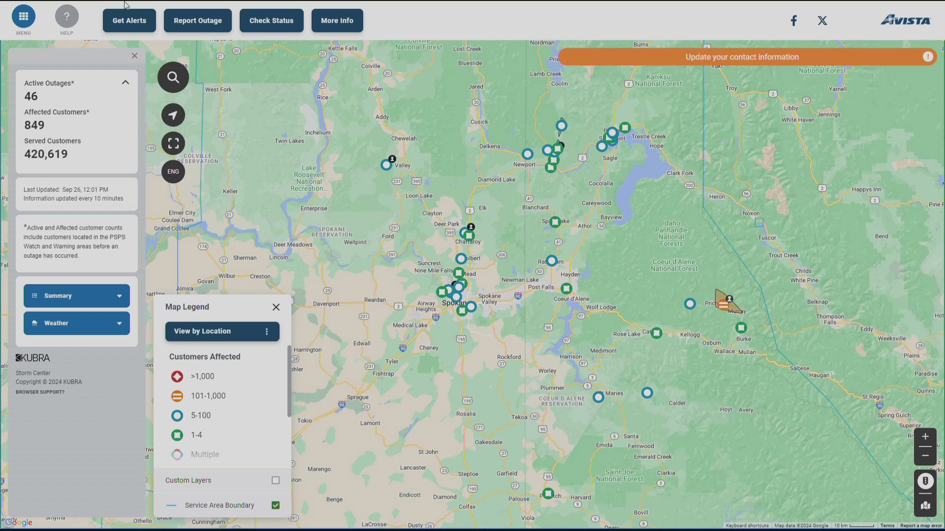 As of Thursday afternoon, a reported 46 outages with Avista are still ongoing in the Spokane area.