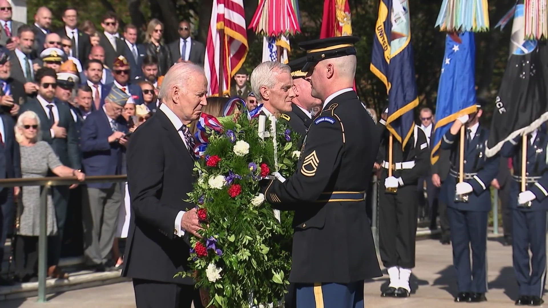 President Biden and Vice President Kamala Harris paid their tributes to veterans on Monday.