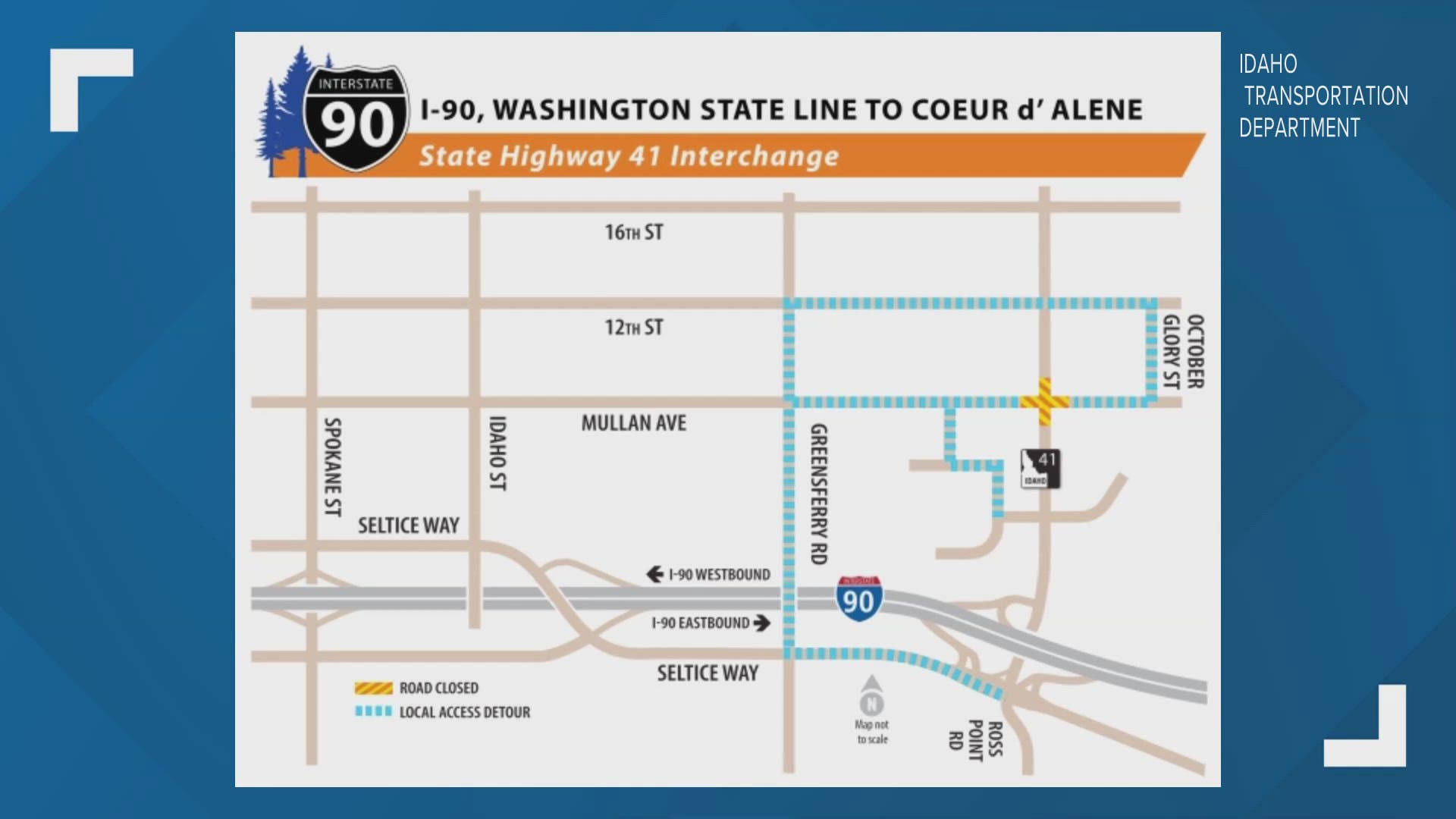 Highway 41 in Post Falls will be closed at the intersection of Mullan Avenue overnight. The westbound I-90 off-ramp will also be closed.