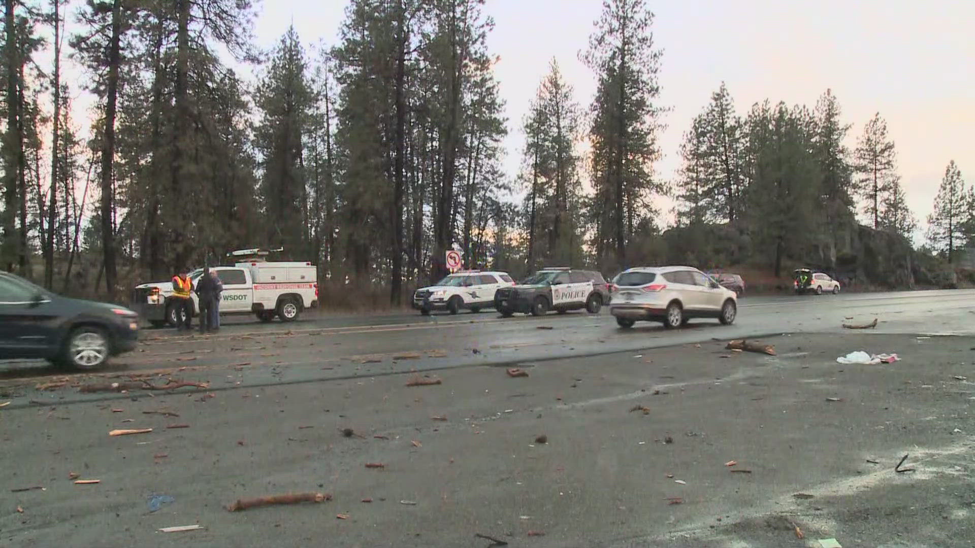 Strong winds have caused at least 2 deaths after a tree fell onto a truck driving on U.S. Highway 2 near the Spokane Airport on Wednesday morning. 