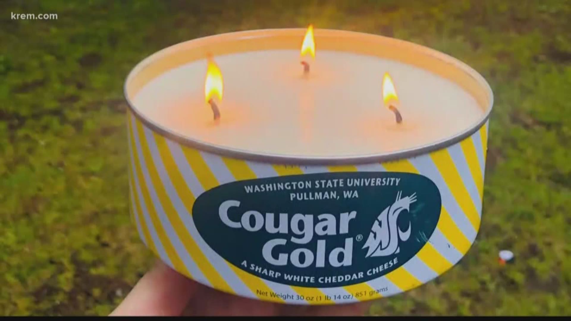 WSU alum Christine Smithberg turns empty cans of the school's iconic Cougar Gold cheese into candles. She then donates the money to Hilinski's Hope.