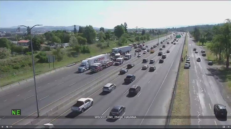 Multi-vehicle crash blocking all lanes of westbound I-90 near Havana Street
