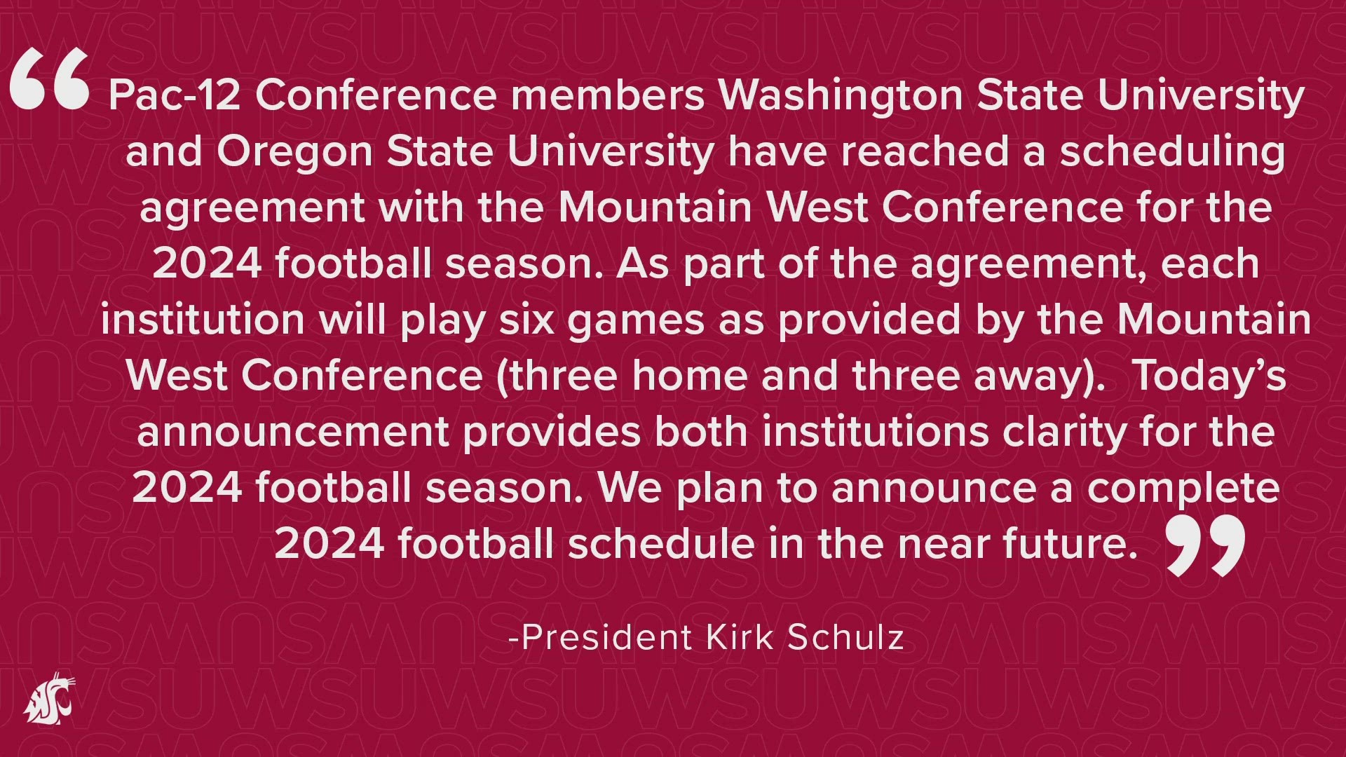 Both Washington State and Oregon State will play six games each provided by the conference during the 2024 season.