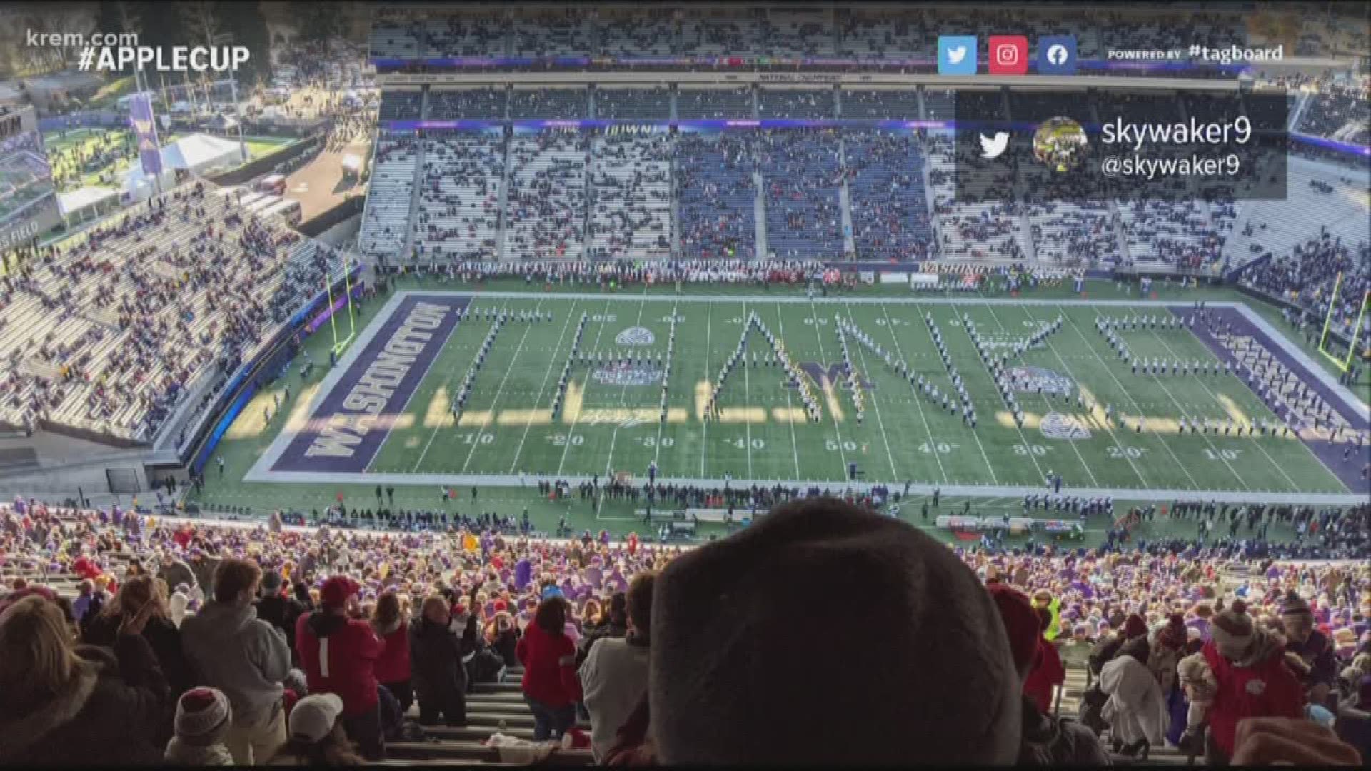 The UW Husky Marching Band played the WSU fight song ahead of the Apple Cup. The move was in response to the WSU Marching Band doing the same for UW last year.
