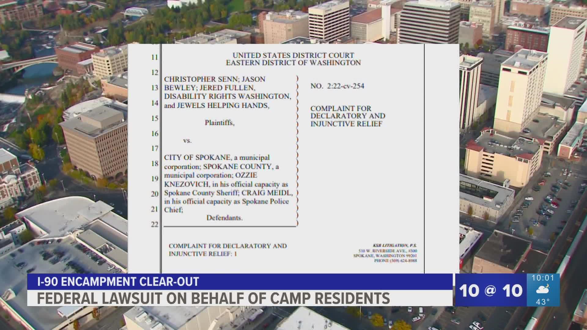 The complaint, filed on behalf of campers, Jewels Helping Hands and Disability Rights Washington, says such action from local authorities is unconstitutional.