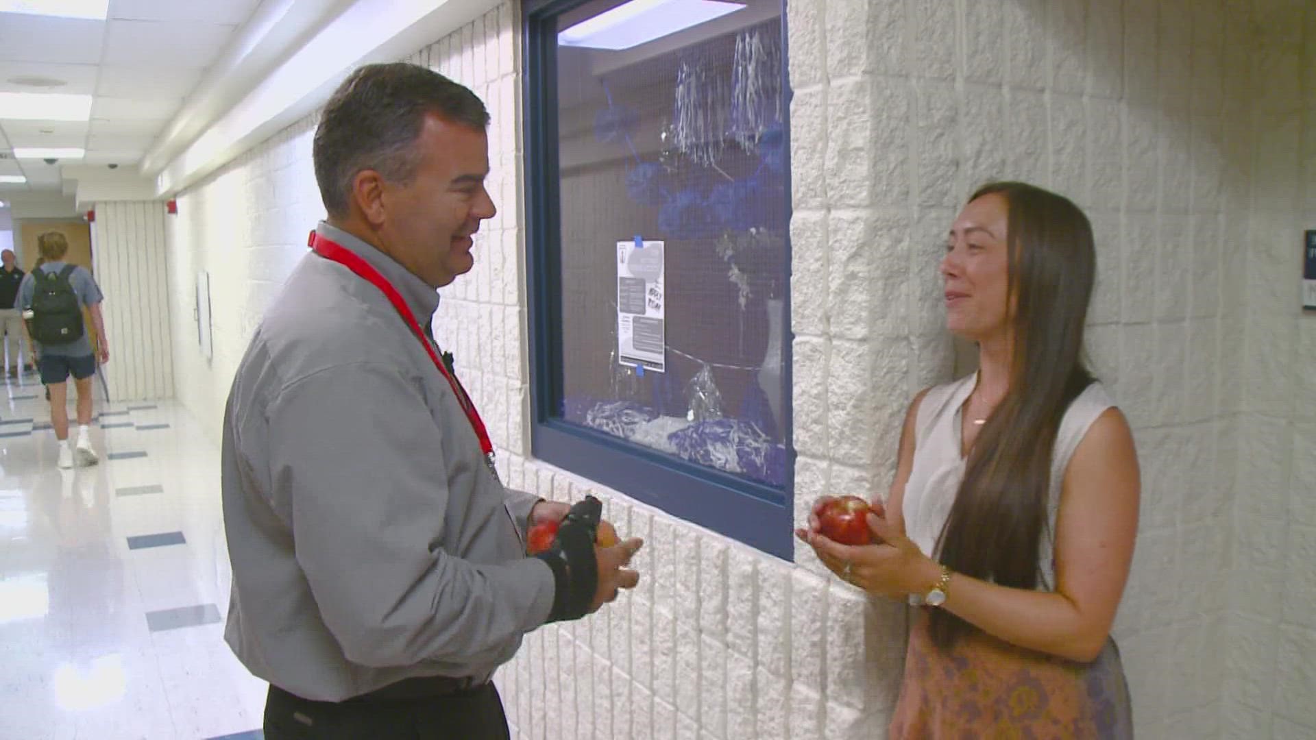 Coeur d'Alene School Board members surprised teachers with their favorite snack, -apples, for the first day of the school year.