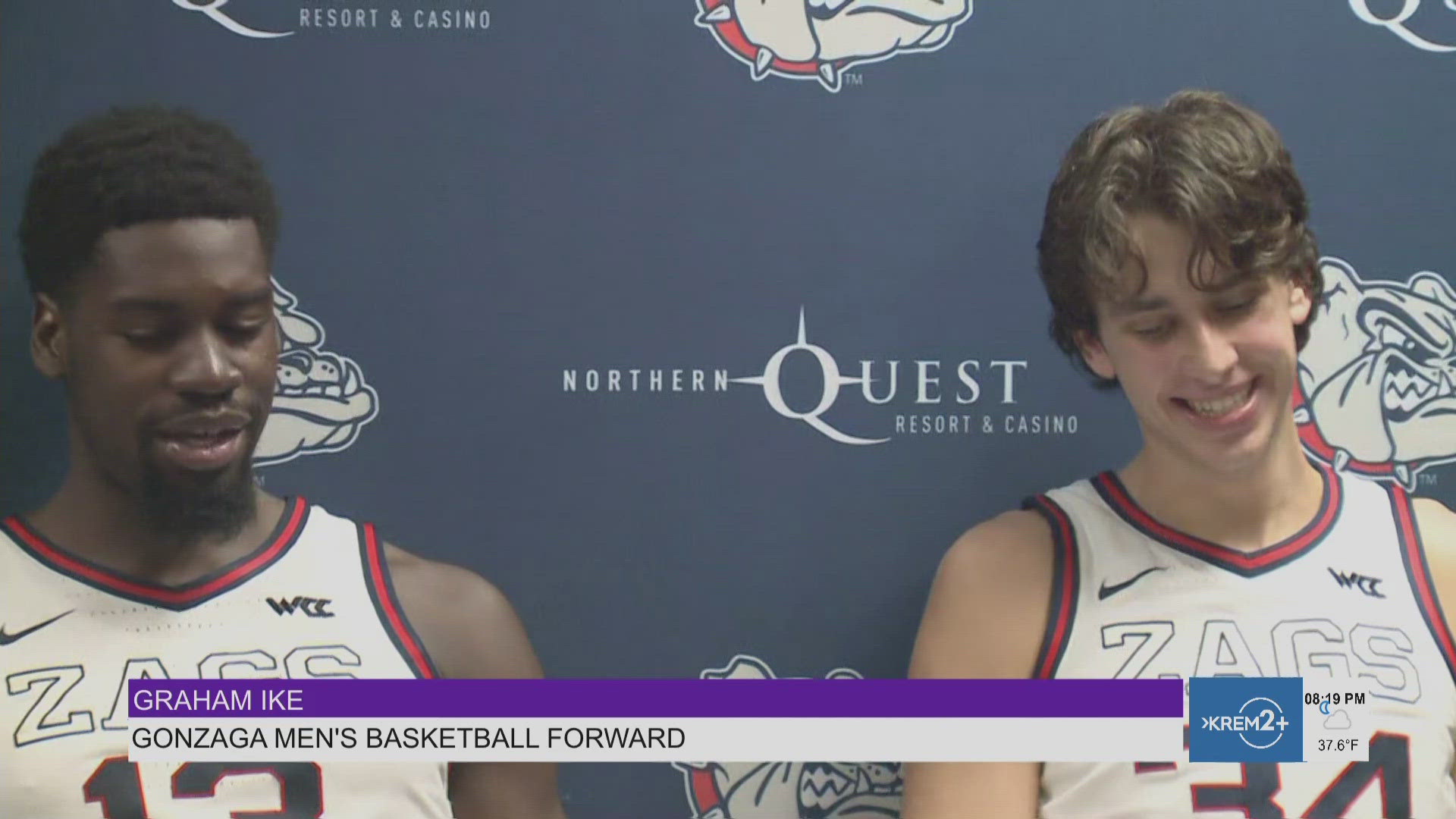 Mark Few, Graham Ike and Braden Huff speak after the Bulldogs' 102-72 victory over Nicholls Wednesday night.