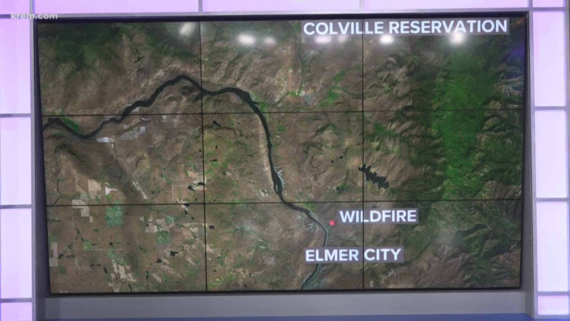 Fire crews are working to contain a 35-hundred acre wildfire spreading through parts of the Colville Reservation. The fire started about 5 miles north of Elmer City. Fire crews say strong winds caused the fire to spread.