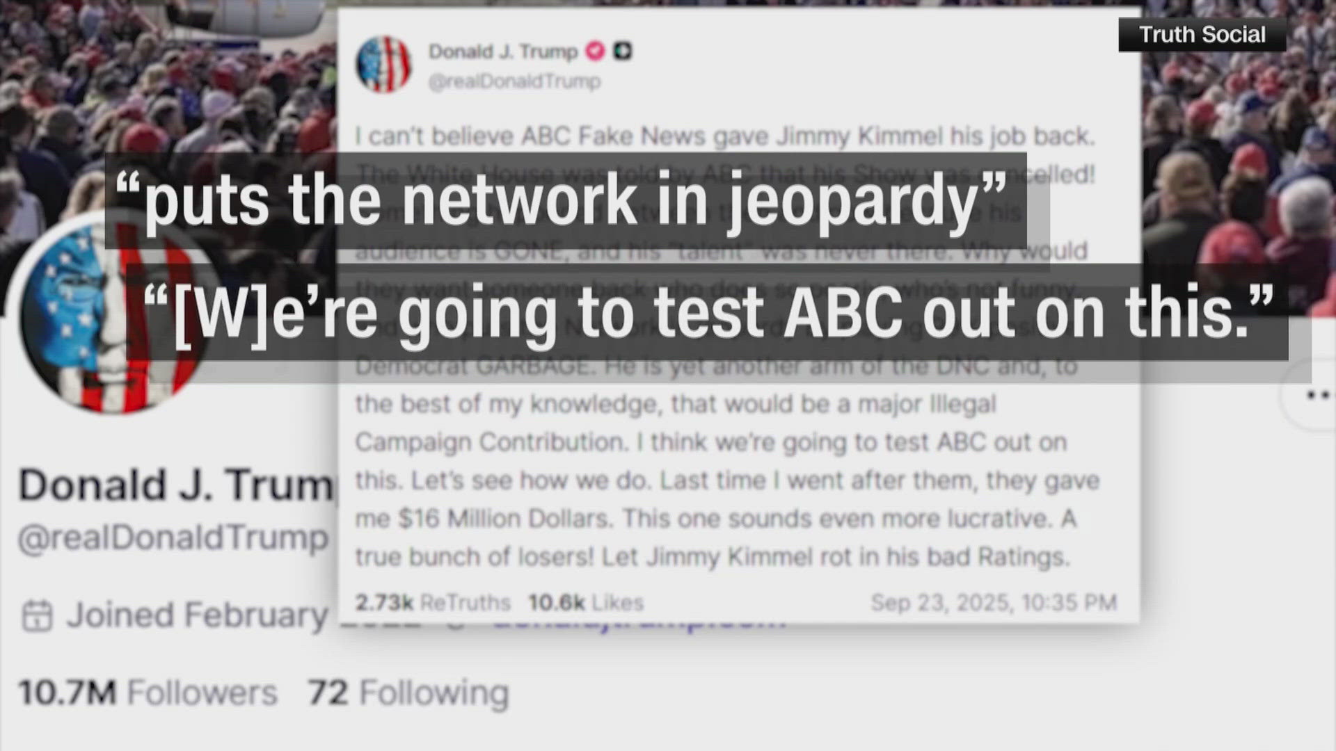 Trump slams Jimmy Kimmel's return in social post | krem.com