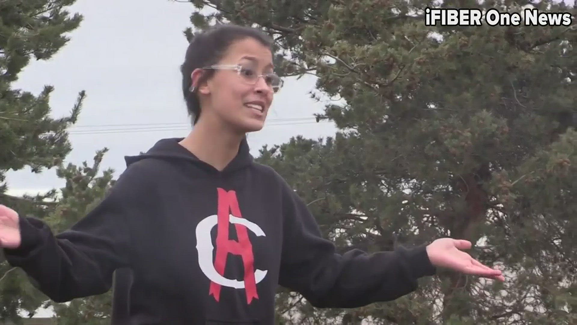 Angelica Mansfield was the only student to speak at the Moses Lake High School walkout to protest gun violence. Video credit: iFIBER One News