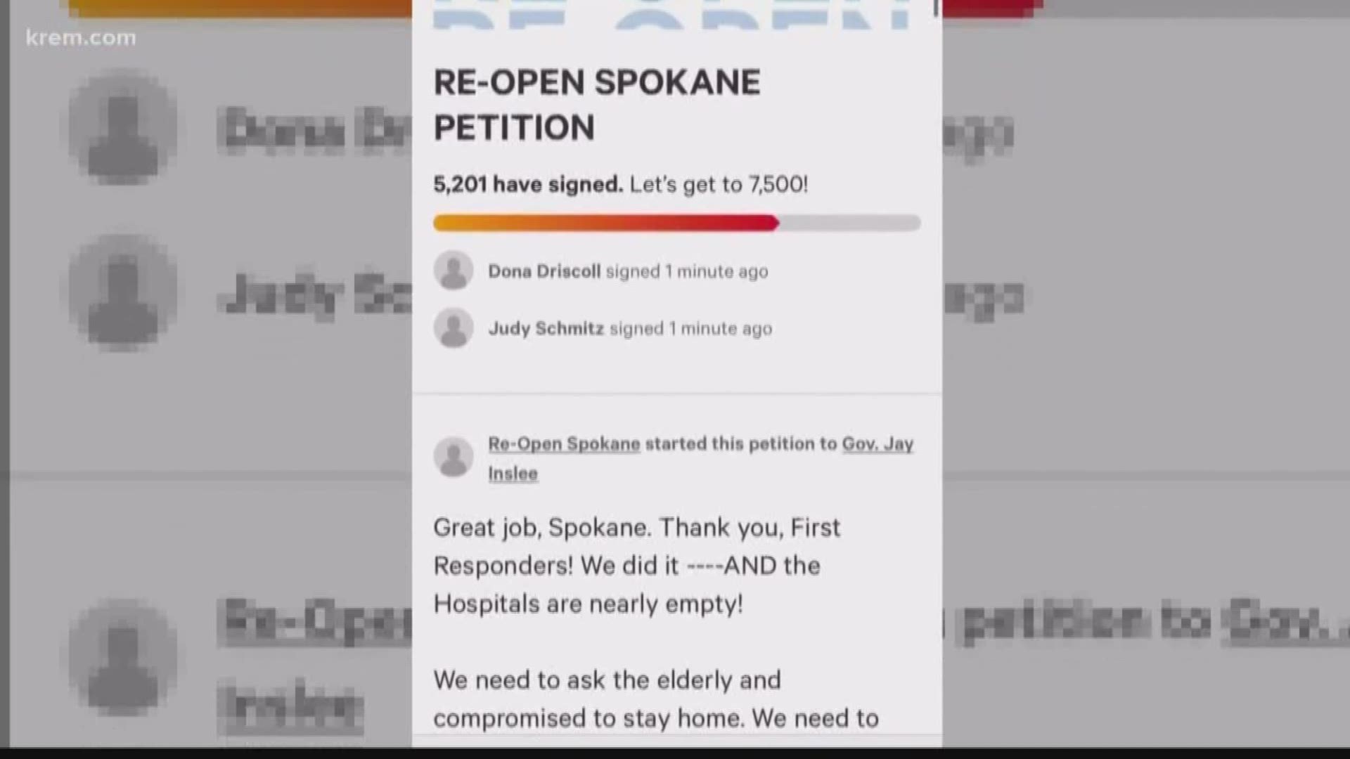 A petition to reopen local businesses in Spokane now has more than five-thousand signatures and counting. The petition is, simply put, to re-open Spokane.