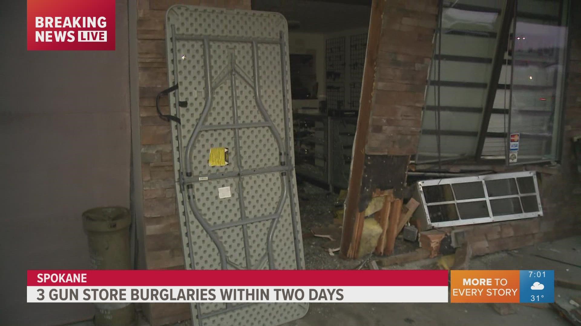 Police said there have been three break-ins over the past two days with multiple firearms taken.