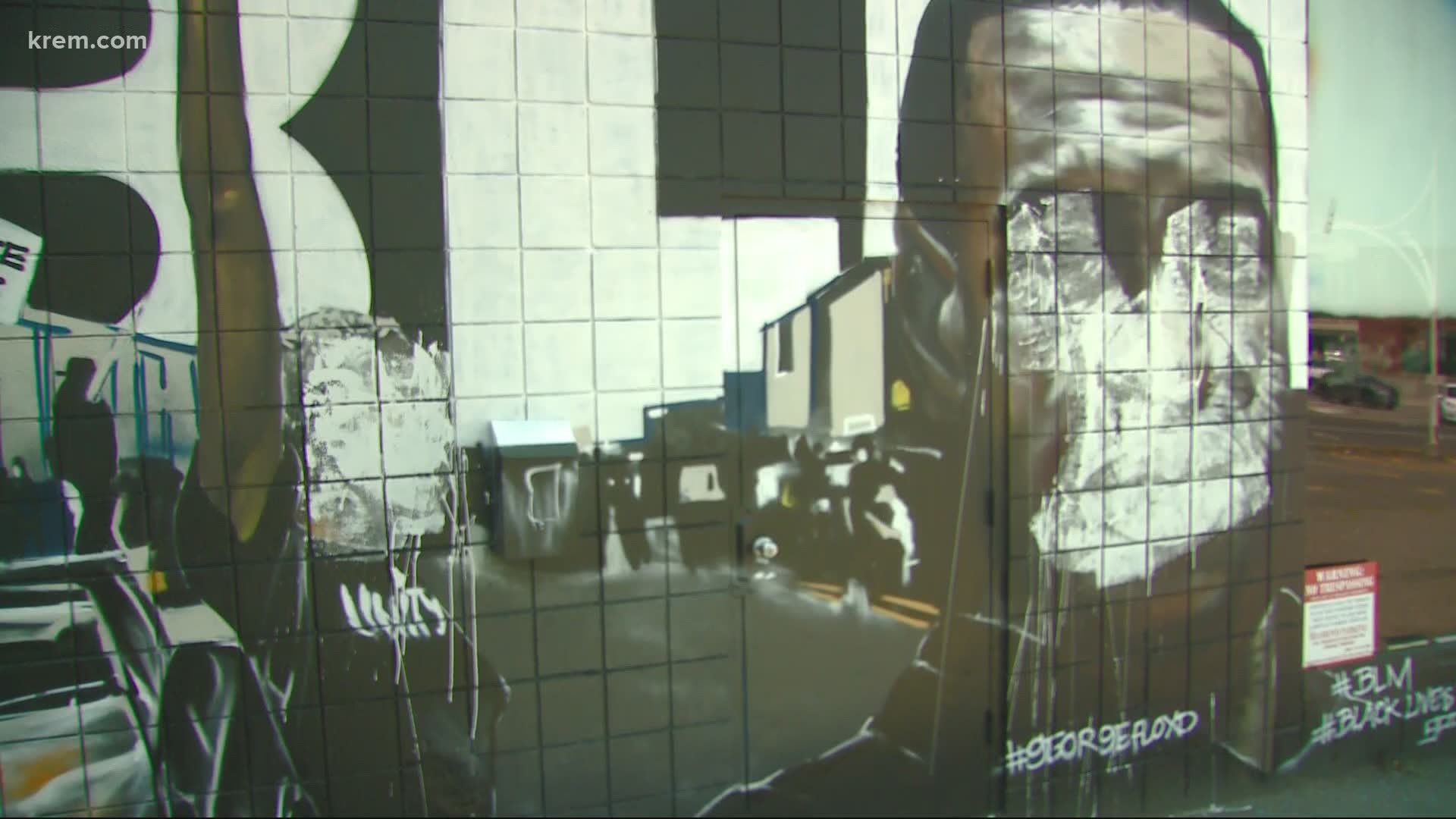 A mural painted in downtown Spokane as a show of solidarity for the Black Lives Matter movement has been defaced with white paint.