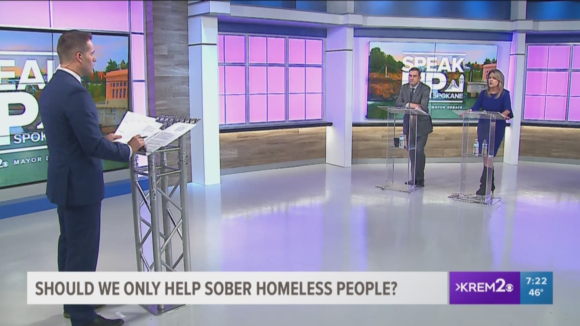 SNAP CEO Julie Honekamp asks the candidate if homeless services should be limited to only those who are clean and sober?