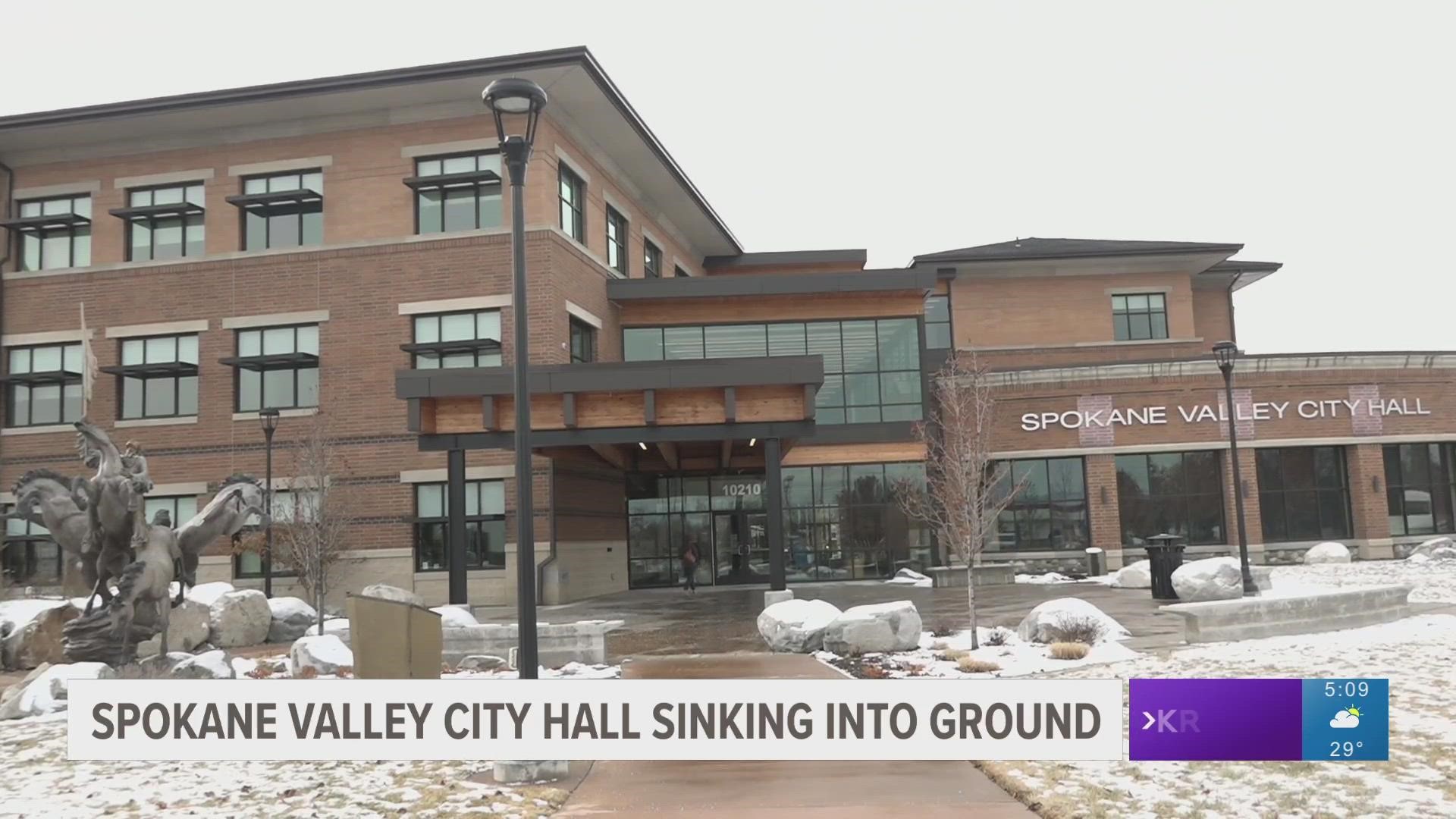 Cracks started to form inside Spokane Valley City Hall only a year after it was completed in 2017.
