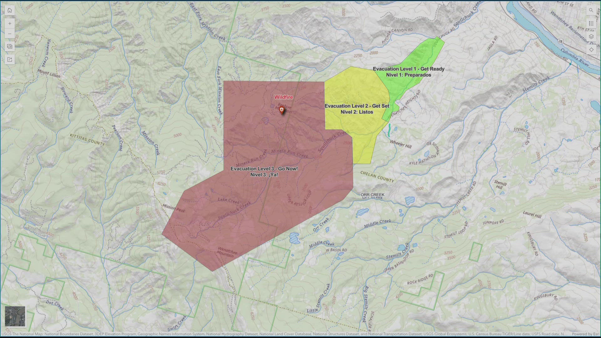 Evacuations have been issued following a wildfire south of Wenatchee near Mission Ridge.