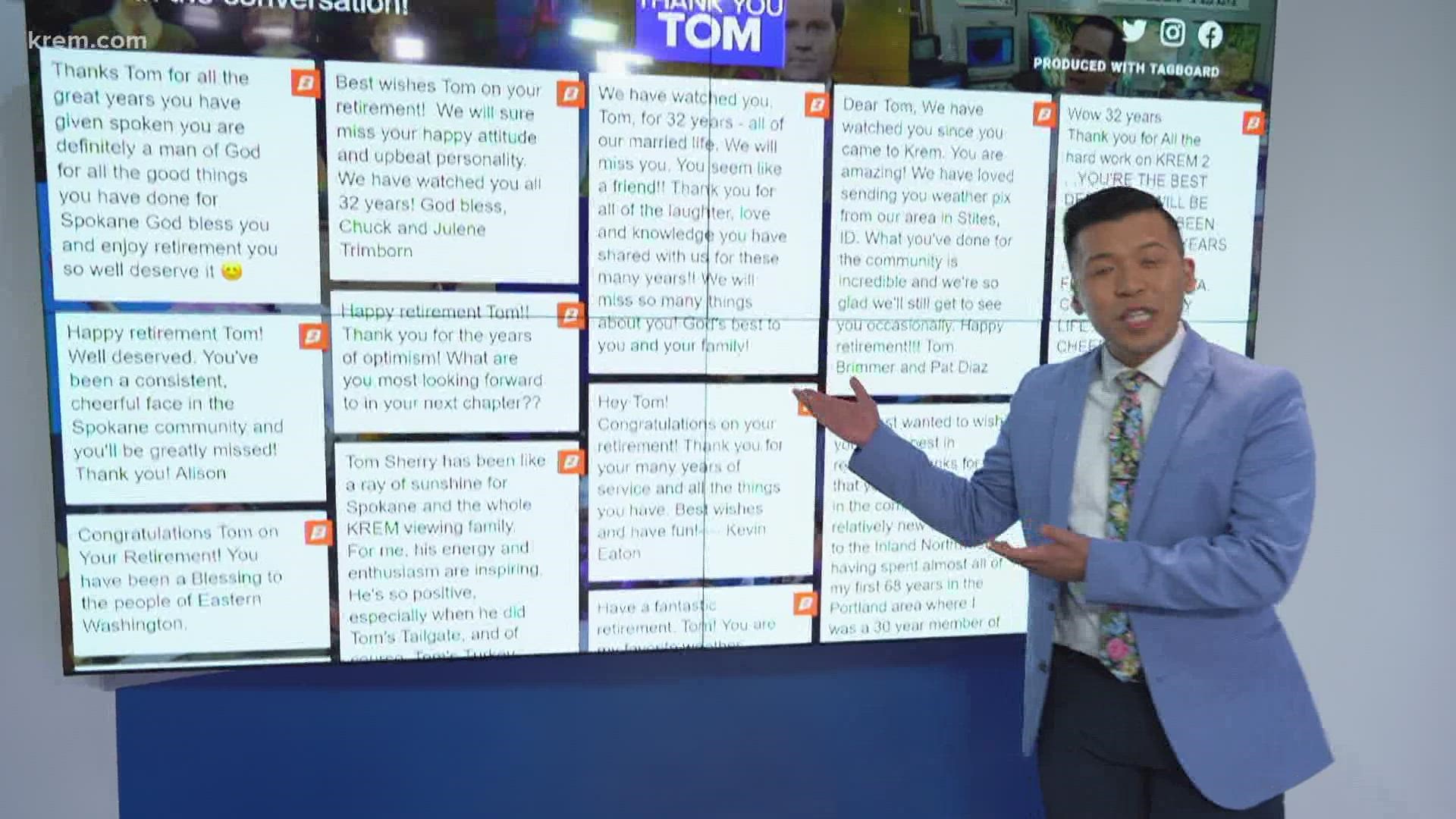 KREM 2's Tim Pham looks over the mountain of well wishes pouring in from viewers on Tom Sherry's last day.