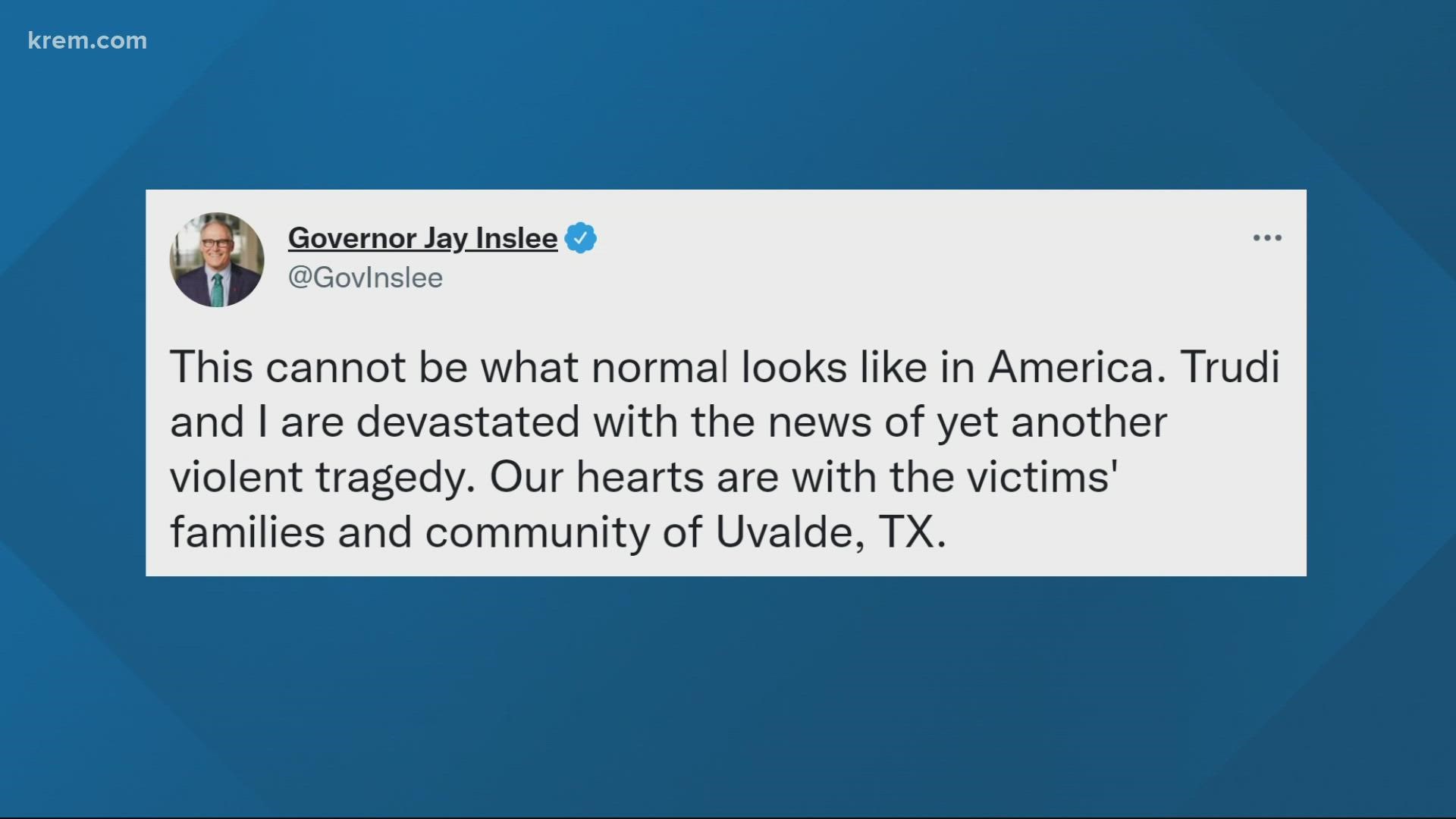 A number of Washington and Idaho politicians, including governors Jay Inslee and Brad Little, shared their reactions to the recent tragedy.