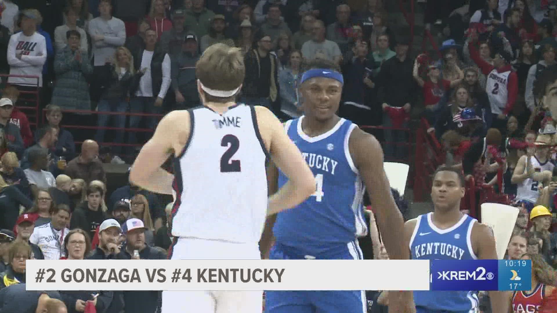 Rasir Bolton scored 24 points, Drew Timme added 22 points, and No. 2 Gonzaga beat cold-shooting No. 4 Kentucky 88-72.