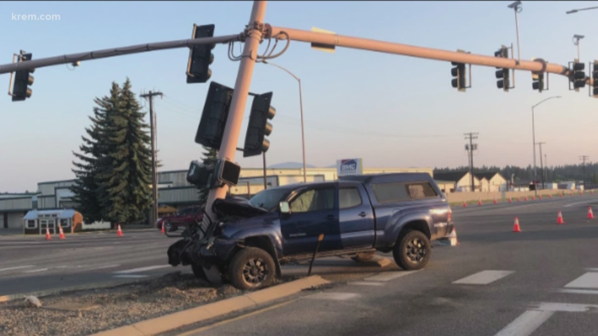 A suspected DUI crash damaged a traffic light at Highway 95 and Kathleen Avenue. It will take weeks to repair.