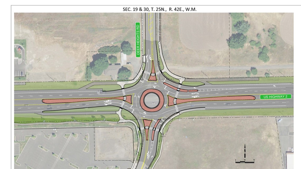 Highway 2 roundabout and North 40 Outfitters headed to Airway Heights
