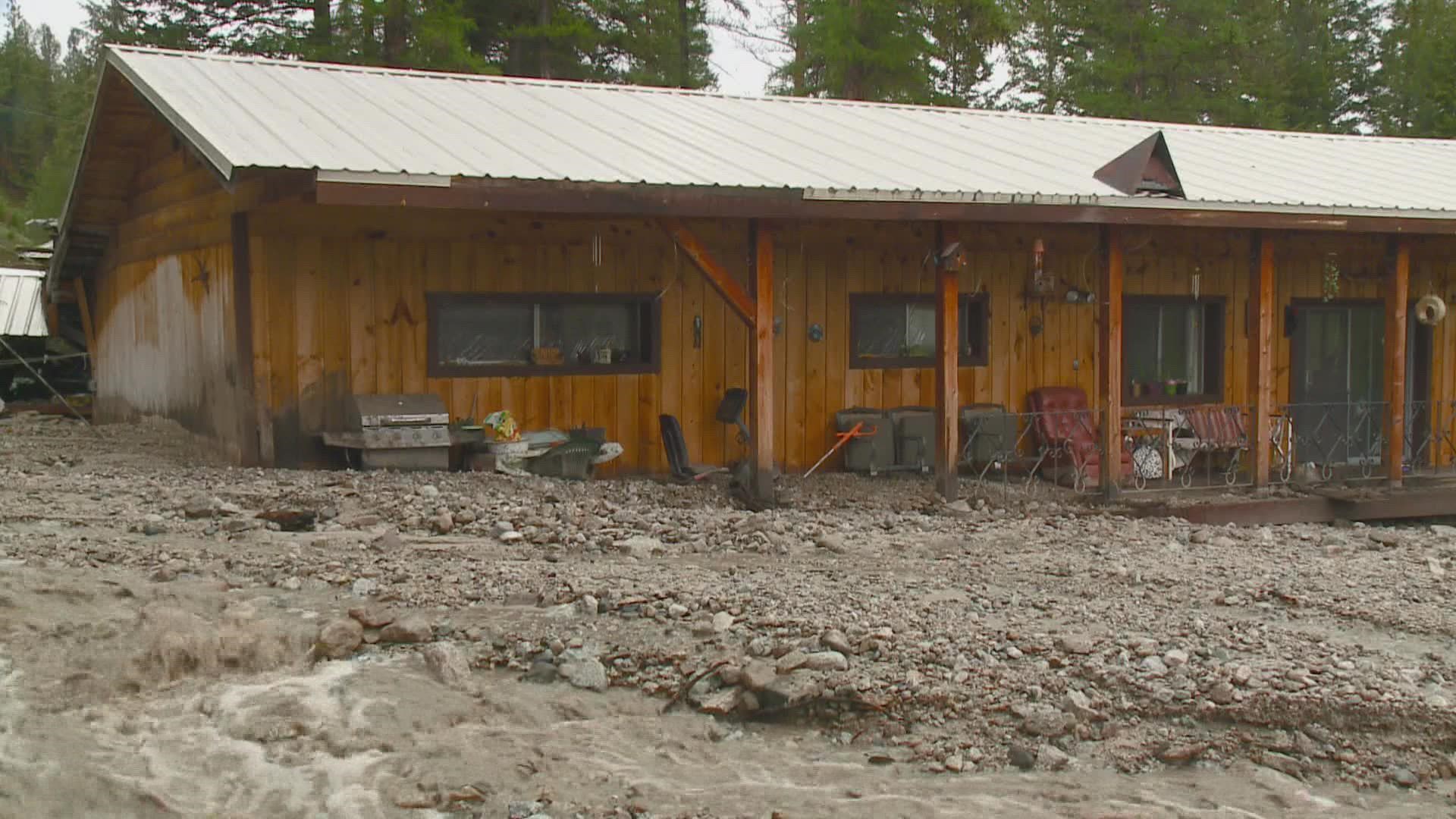 Emergency management says the mudslide happened in a burn scar area as it came down through Lightning Creek. Two houses were damaged in the mudslide.