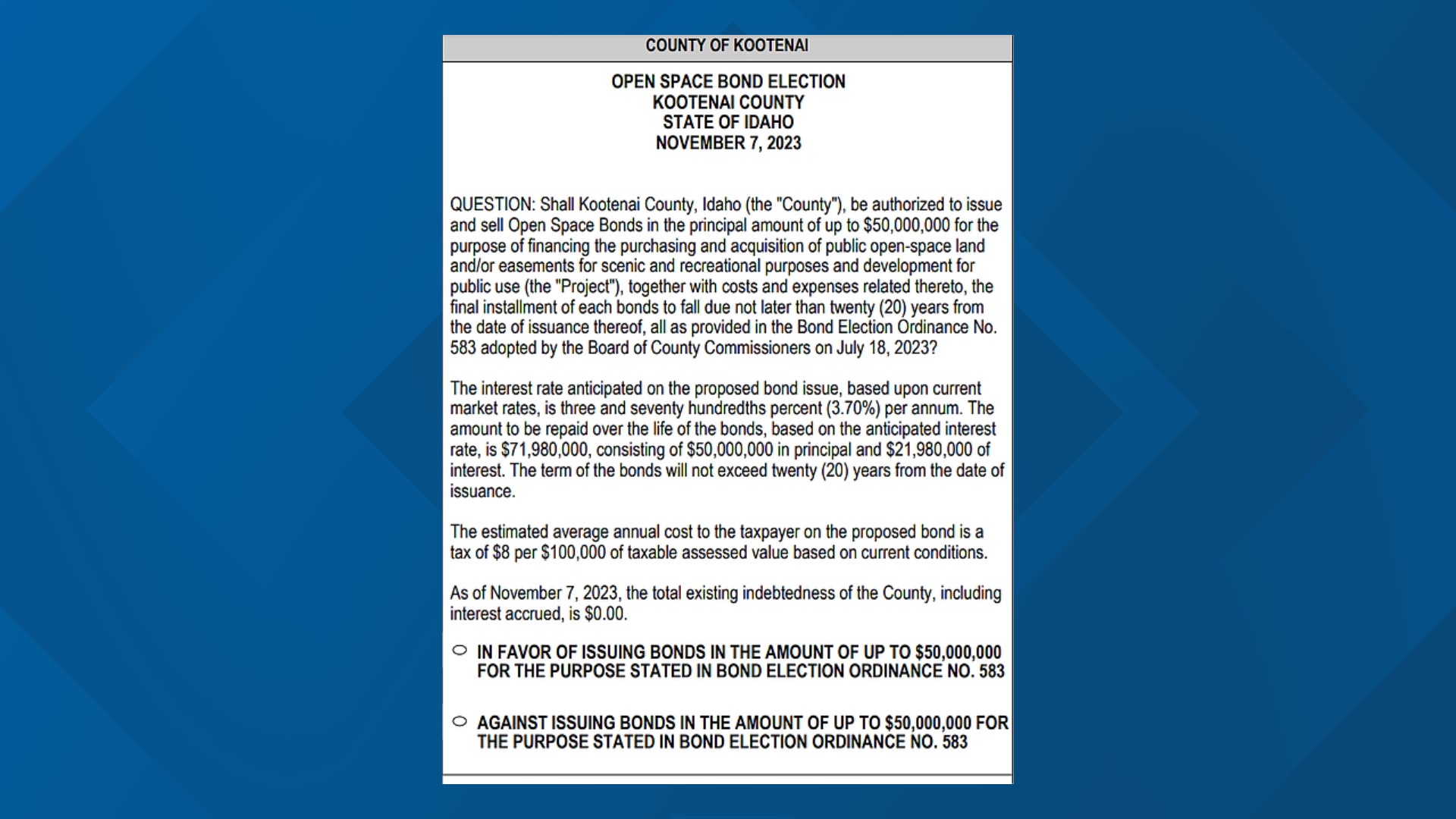 50 million open space bond on Kootenai County ballot