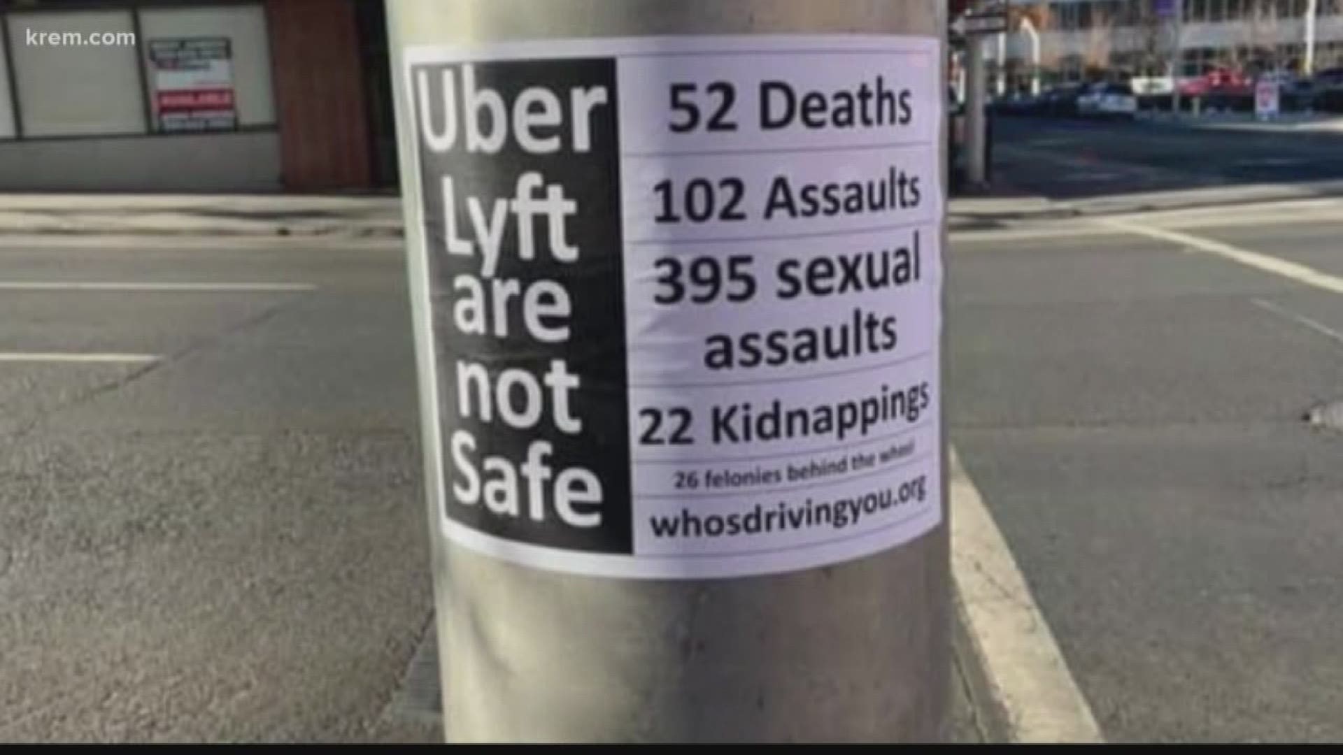 Black-and-white posters claiming to show that Uber and Lyft are “not safe” have been appearing, and then disappearing, in areas around downtown Spokane.