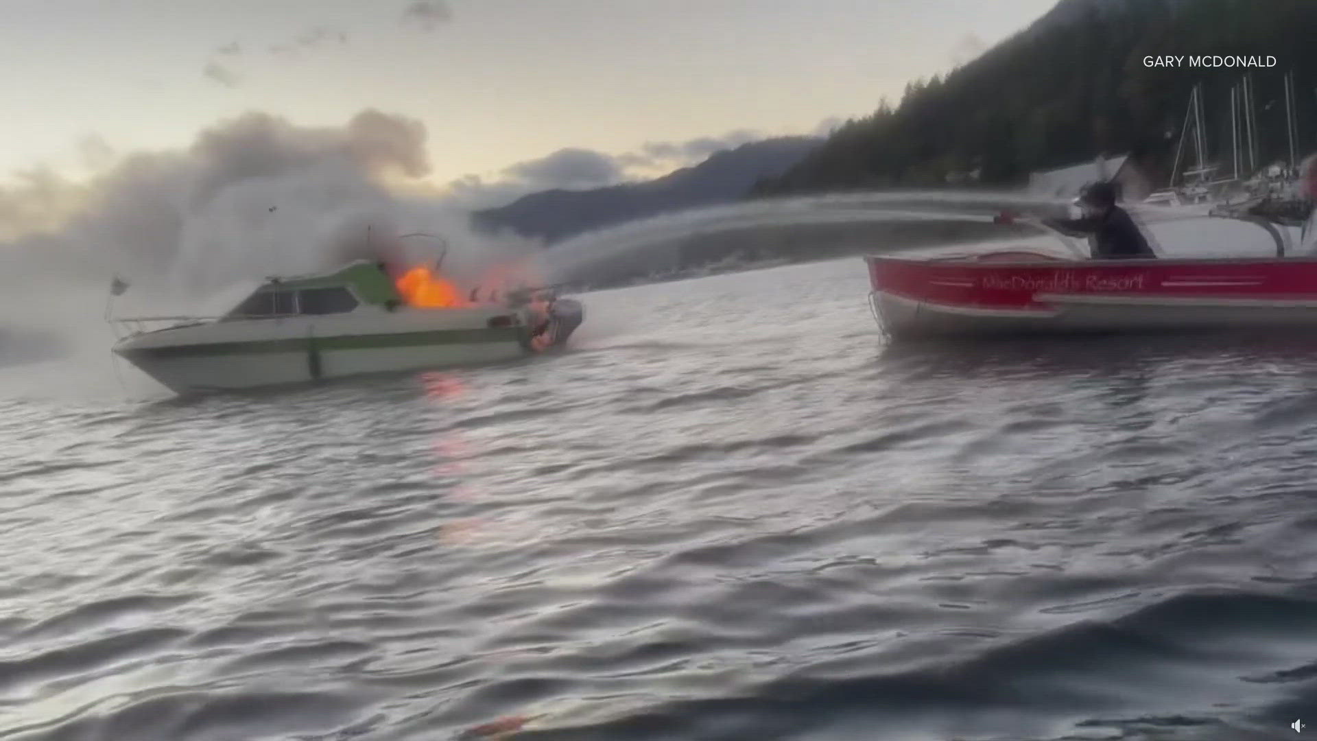 According to the man who took the video, the boat caught on fire after starting the engine.