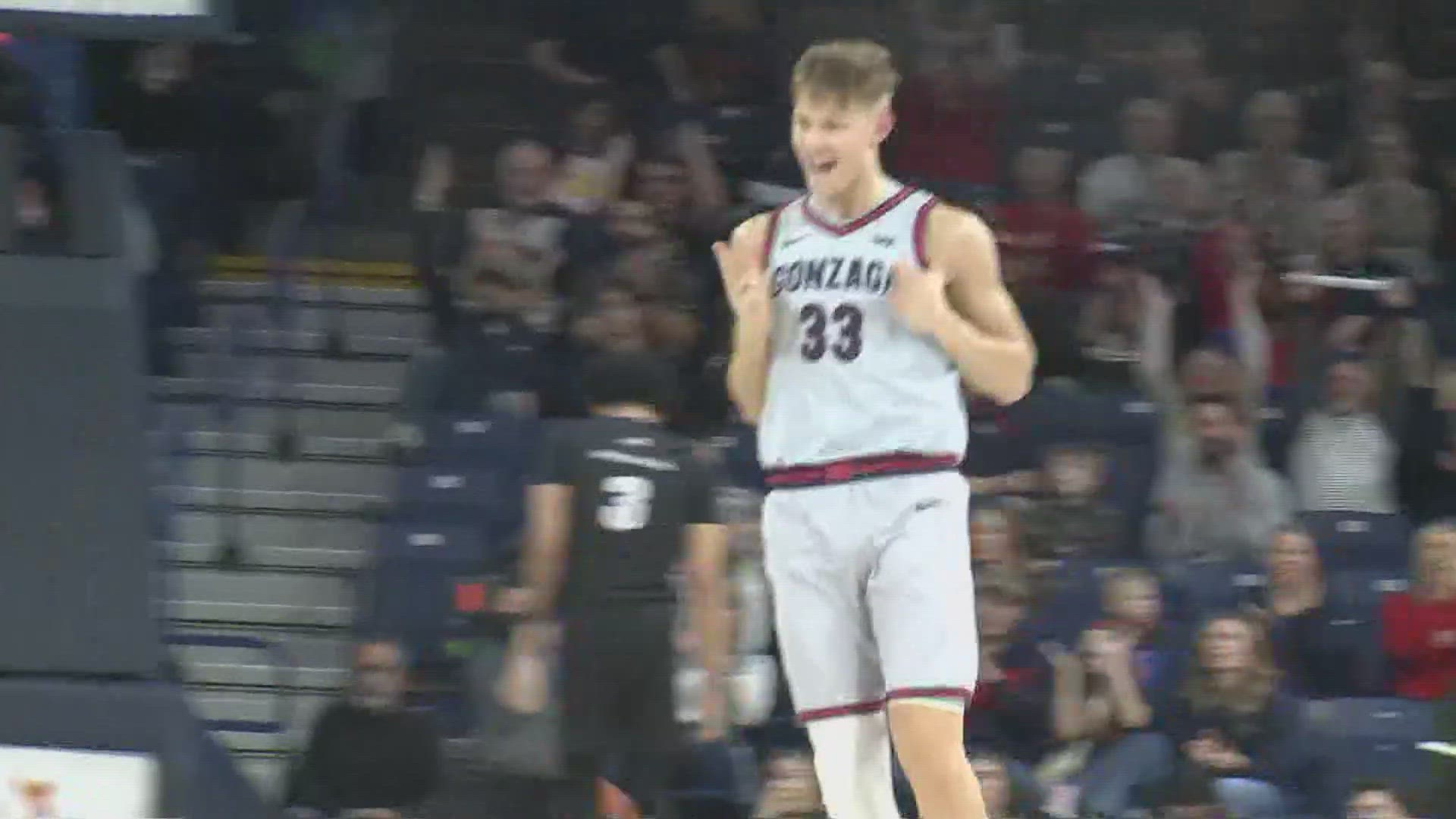 Braden Huff scored 25 points off of the bench to help lead the Gonzaga Bulldogs past the Portland Pilots 96-64 on Wednesday night.