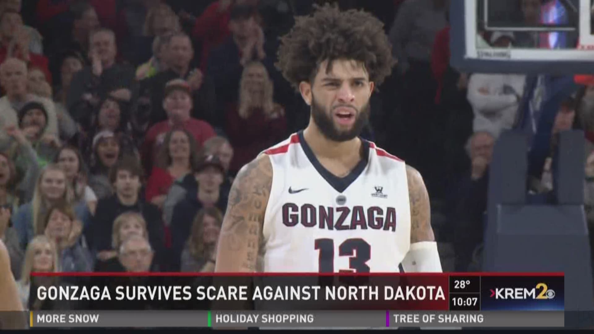 Gonzaga avoids an ugly defeat Saturday night and edges North Dakota in the Kennel 89-83 in overtime.