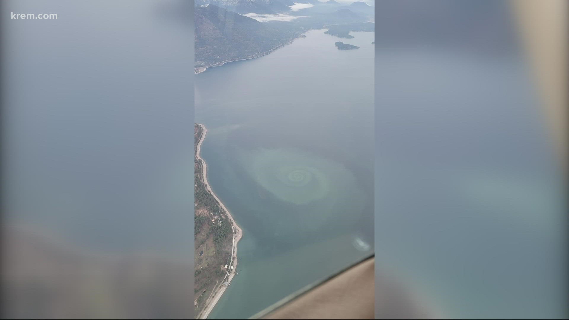 Scientists at University of Idaho believe the swirl is suspended sediment that got swept into the current.