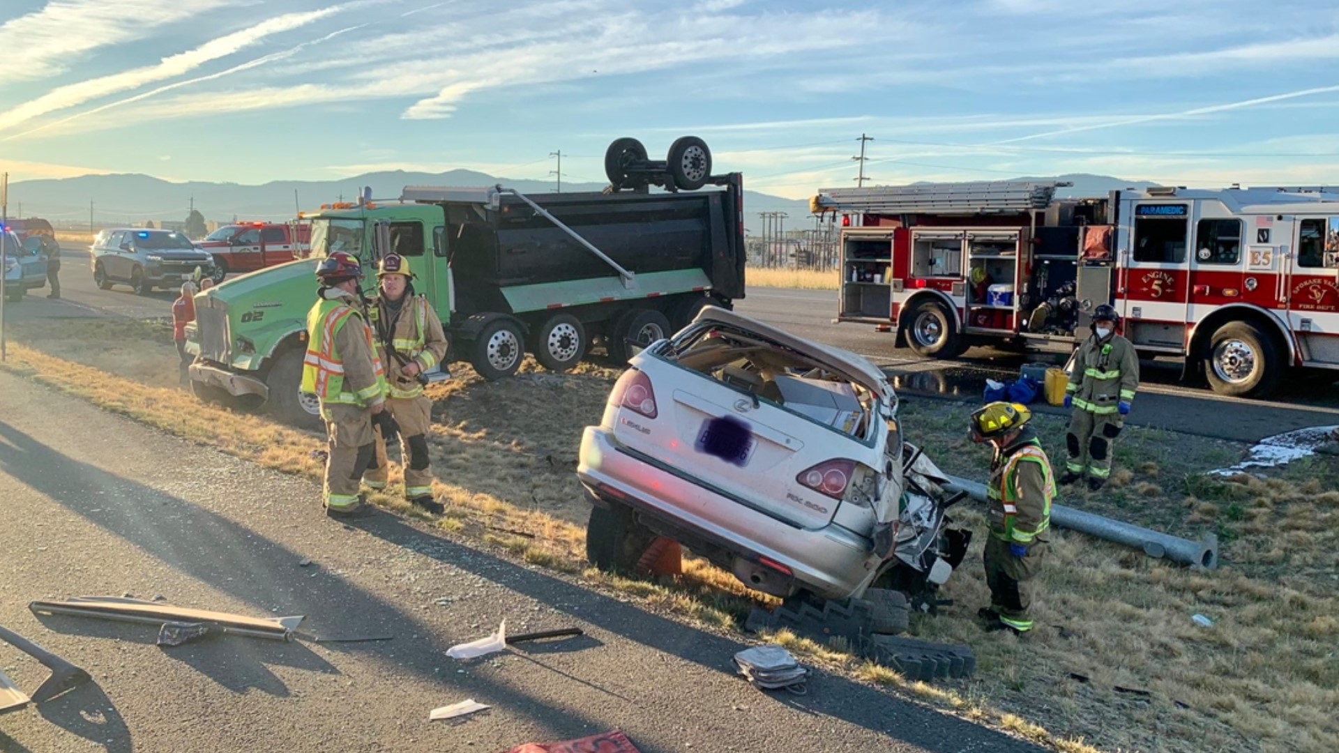 Washington State Patrol is on scene of a serious injury crash in Spokane Valley on Tuesday morning involving a dump truck and SUV.