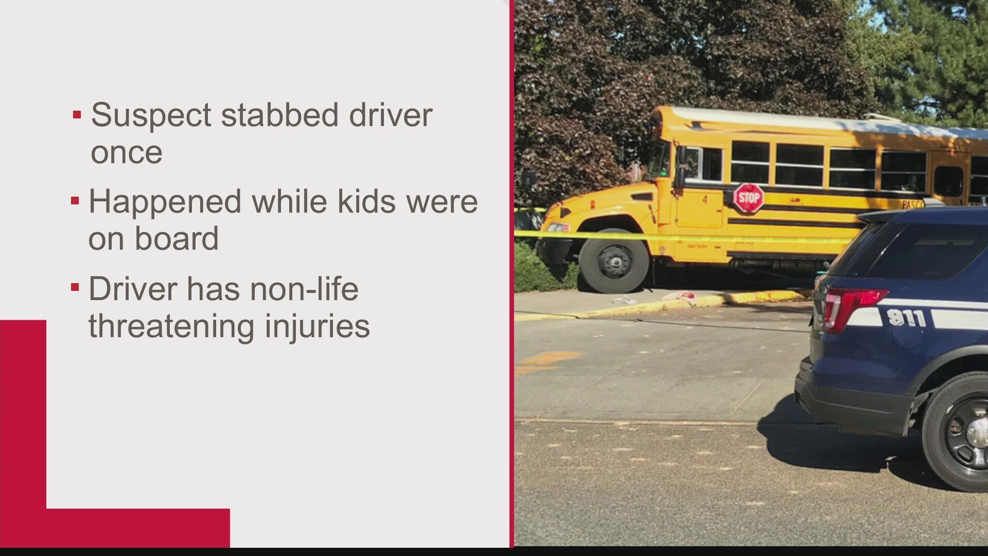During the attack, the school bus jumped a curb and crashed into nearby hedges, according to police.