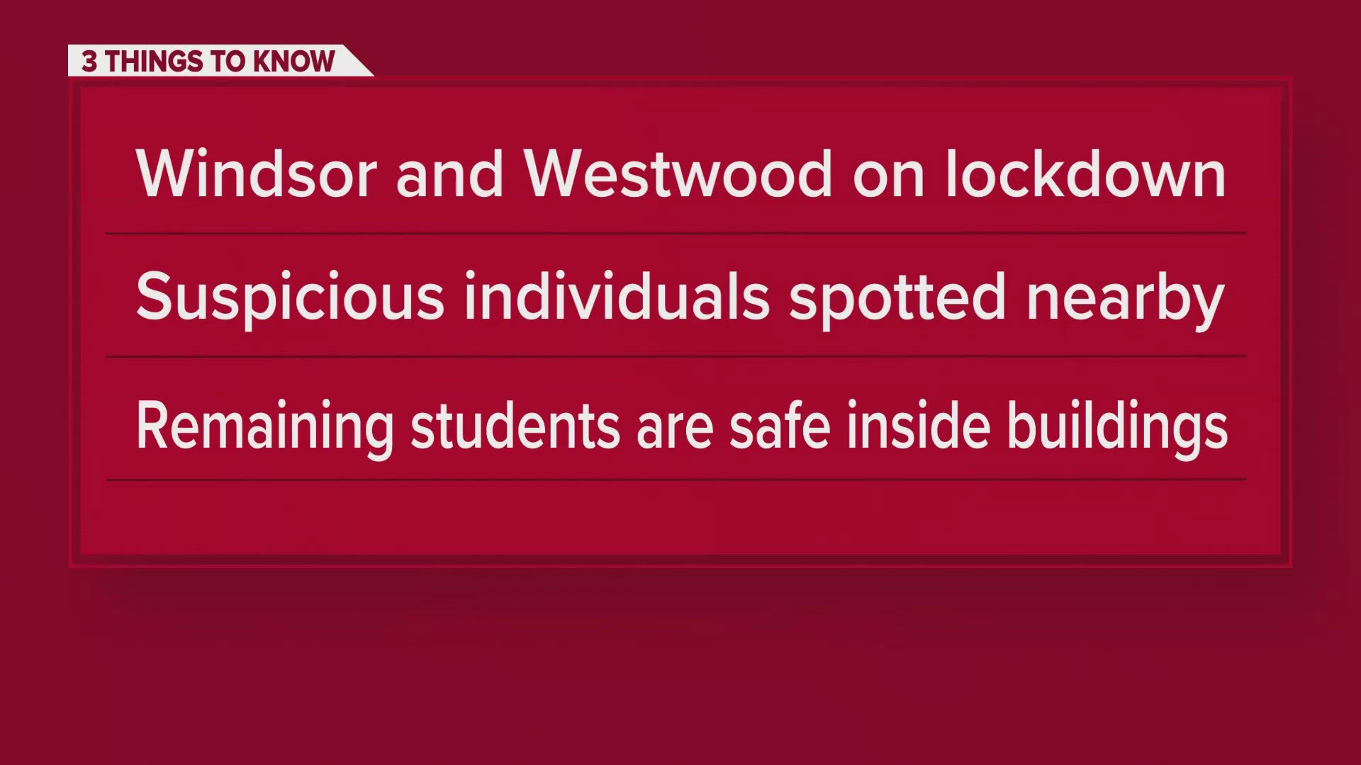 According to Cheney Public Schools, suspicious people were spotted near Windsor, forcing the lockdown.