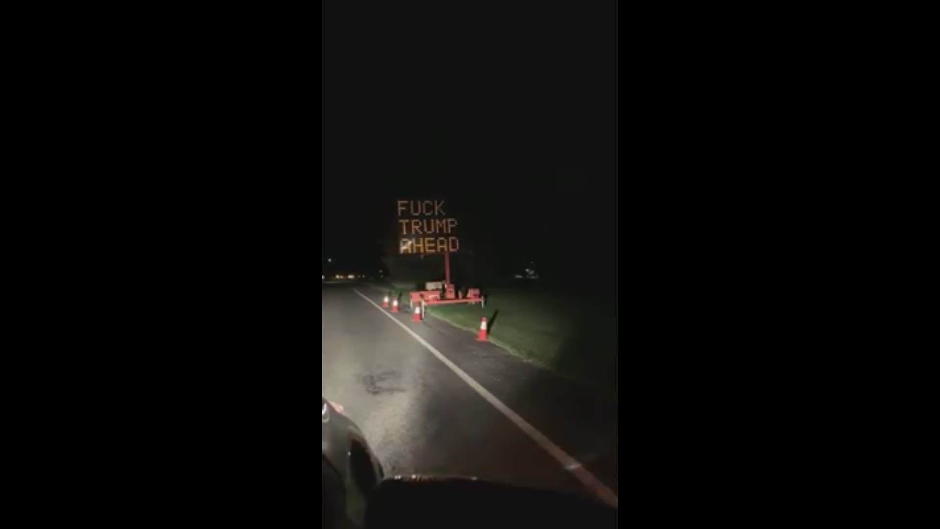 A guy on Facebook captured a video of a traffic sign saying ‘F*** Trump Ahead.’