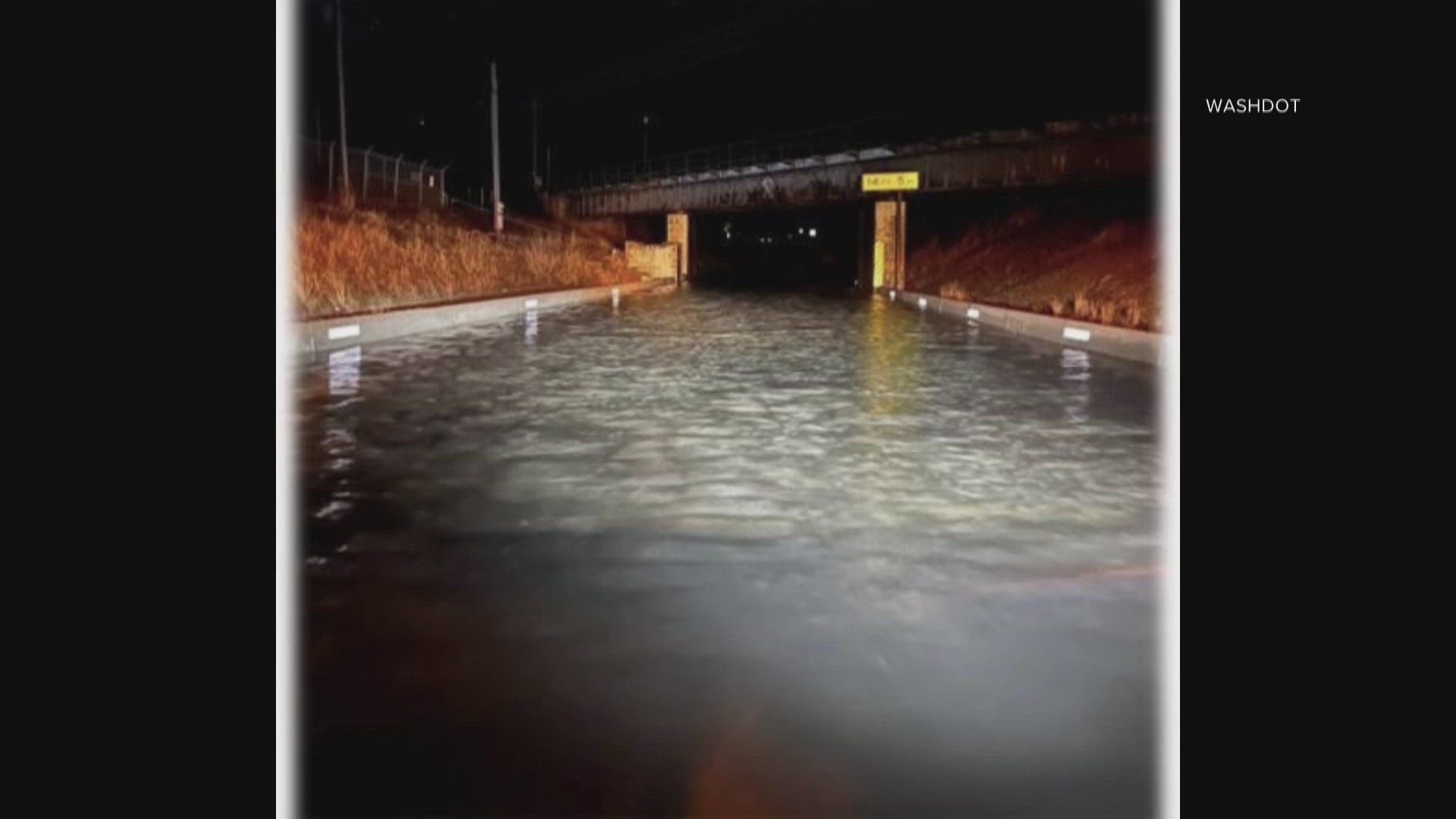 Highway 2 just west of Fairchild Air Force Base was blocked on Sunday night due to flooding and reopened on Monday morning as crews continue to clean up.