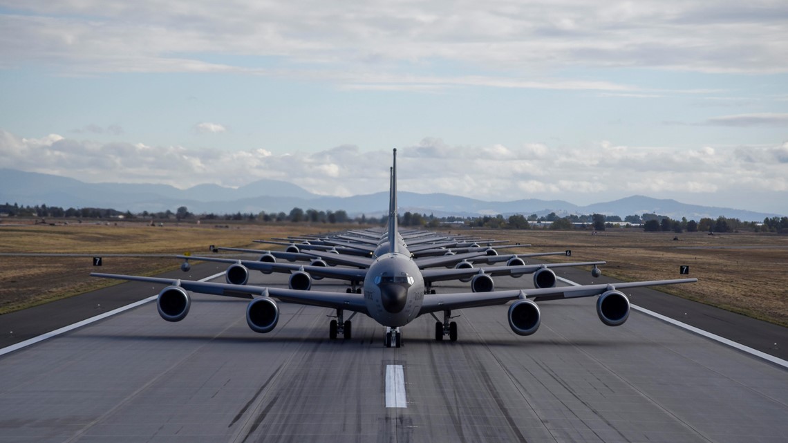 20 refuel jets take off Oct.29 from Spokane Fairchild Air Force