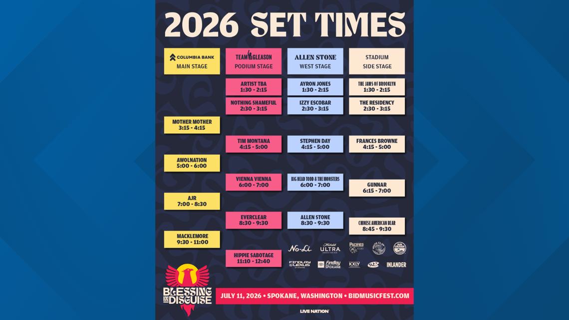 Take a look at the Blessing in Disguise Music Festival schedule, map set for this summer in Spokane