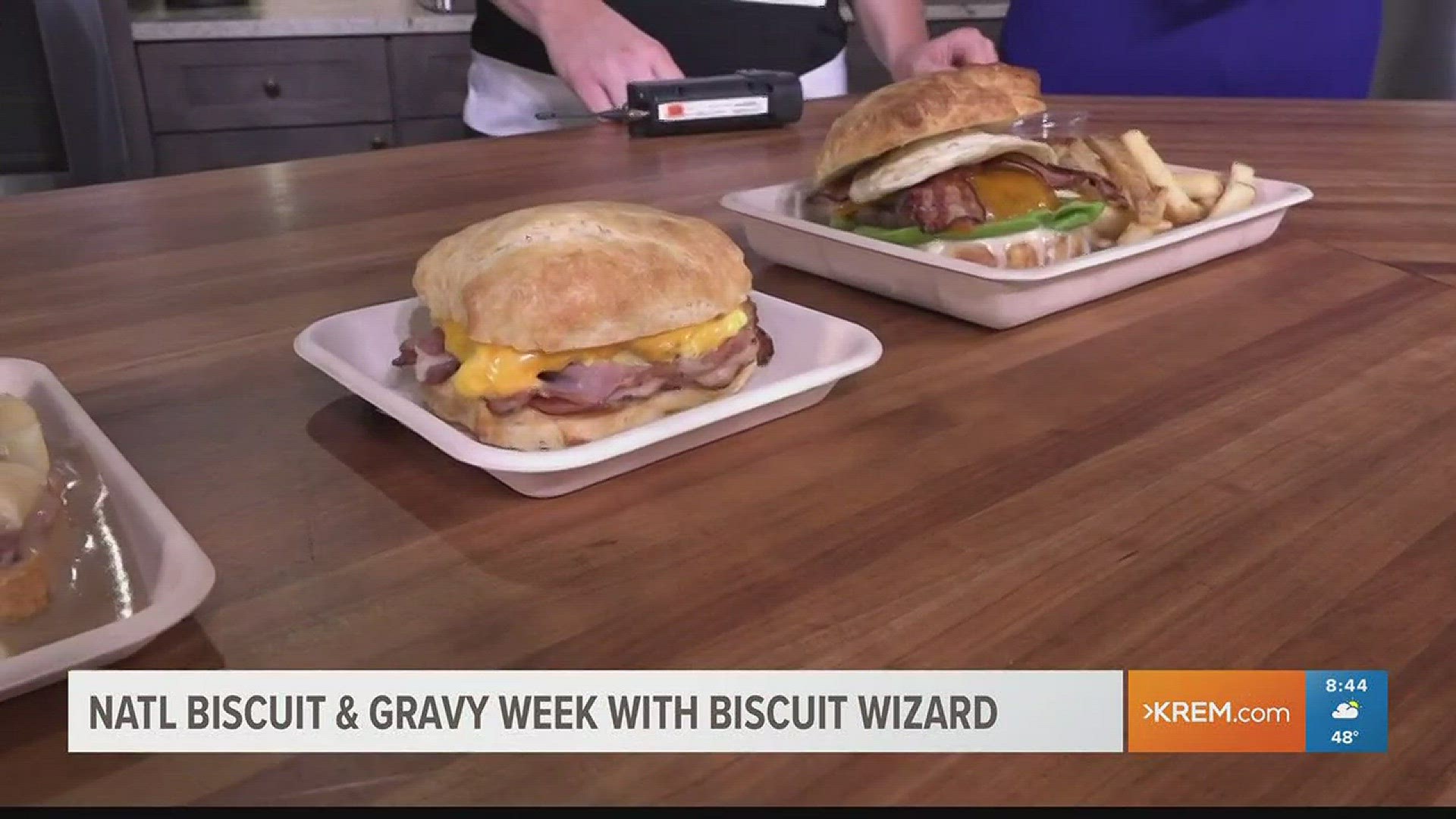 Biscuit Wizard offers special biscuit burger for national biscuits and gravy week. Made with locally sourced ingredients.