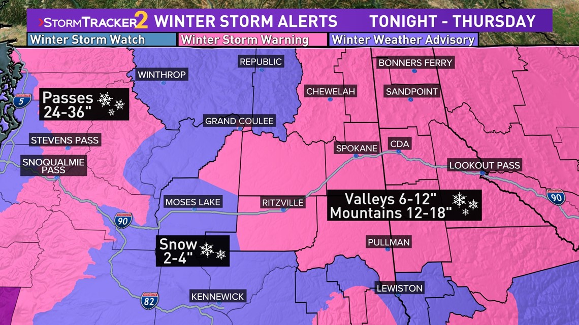 Winter storm warnings in Spokane with major snow in the forecast