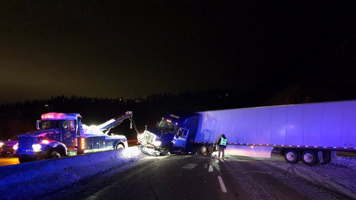 Semi-truck crash near Coeur d'Alene delays traffic on I-90 | krem.com
