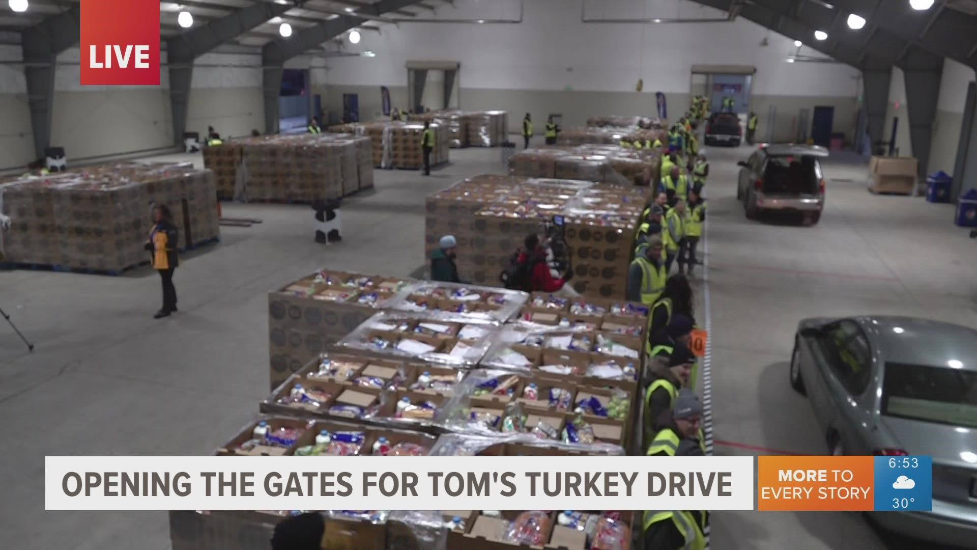 KREM Cares is handing out free Tom's Turkey Meals at the Spokane County Fairgrounds. We are open until 5pm or when all the boxes are handed out.
